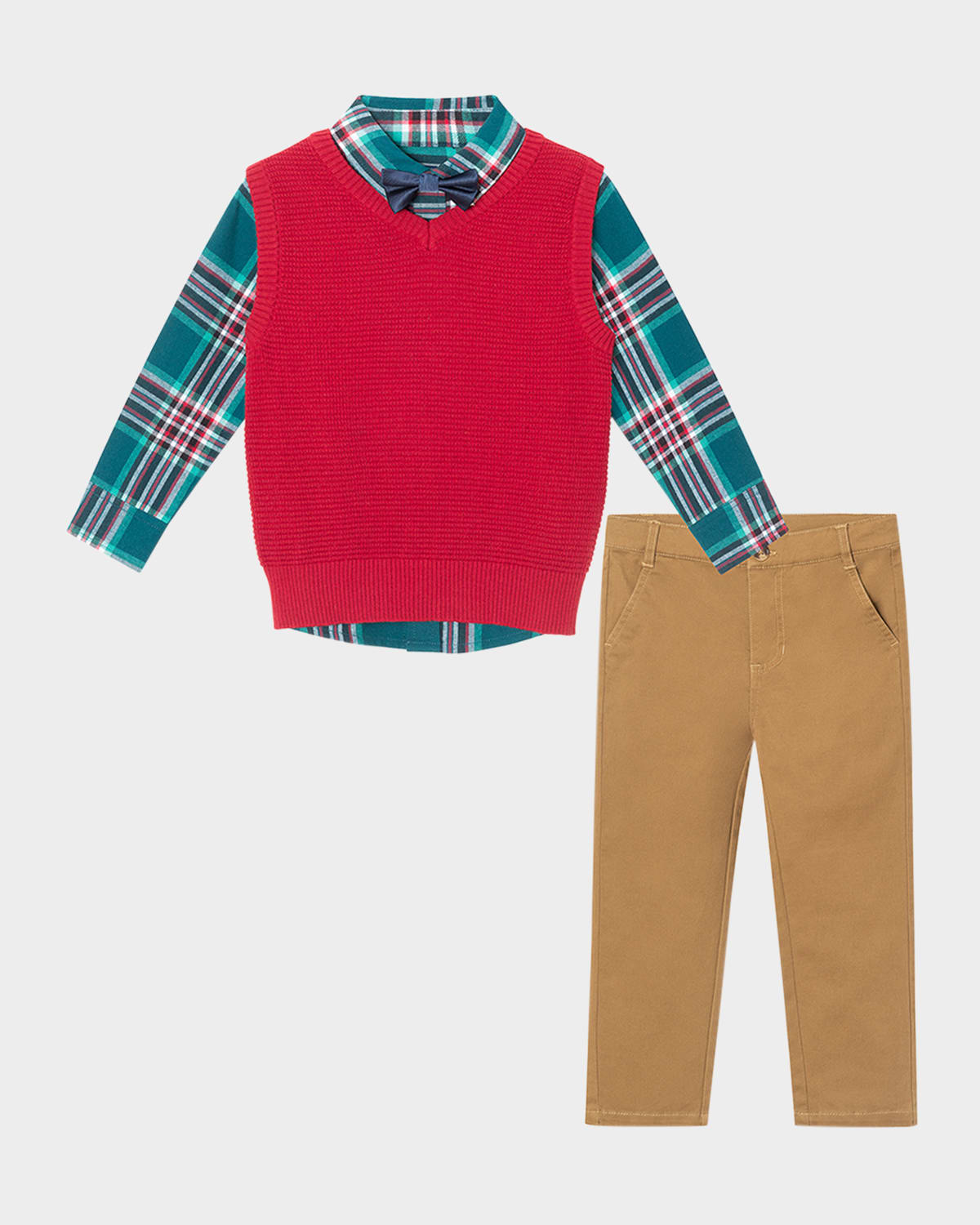 Andy & Evan Boys' Plaid Buttondown W/charcoal Sweater Vest & Bowtie - Little Kid, Big Kid In Red Plaid