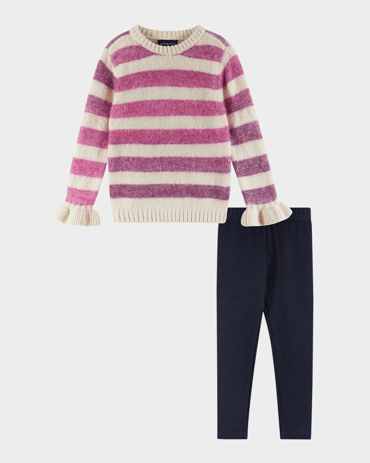 Andy & Evan Purple Ombre Striped Sweater & Legging Set - Little Kid In Oatmeal Stripe