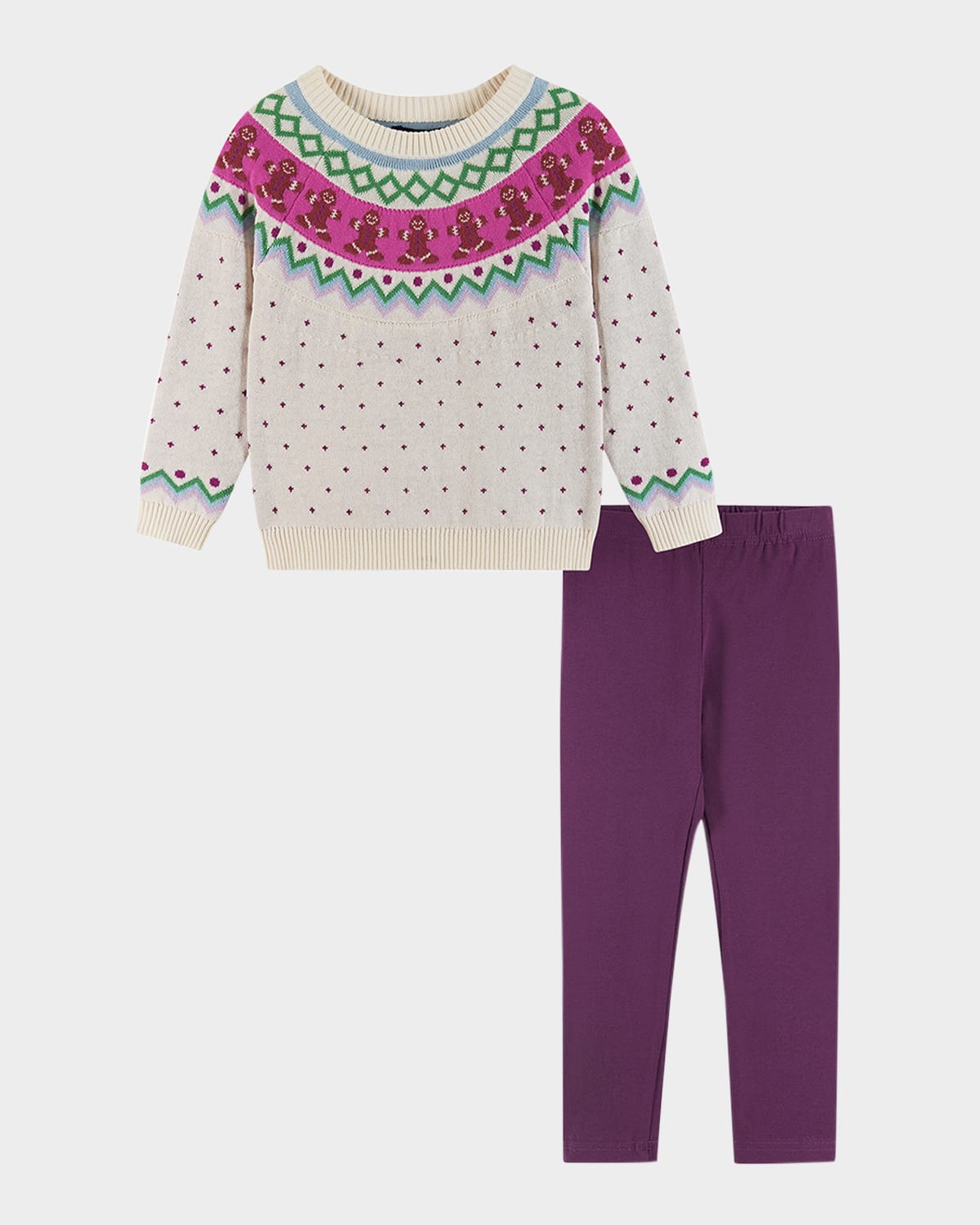 Andy & Evan Girls' White Gingerbread Fair Isle Sweater & Jegging Set - Little Kid