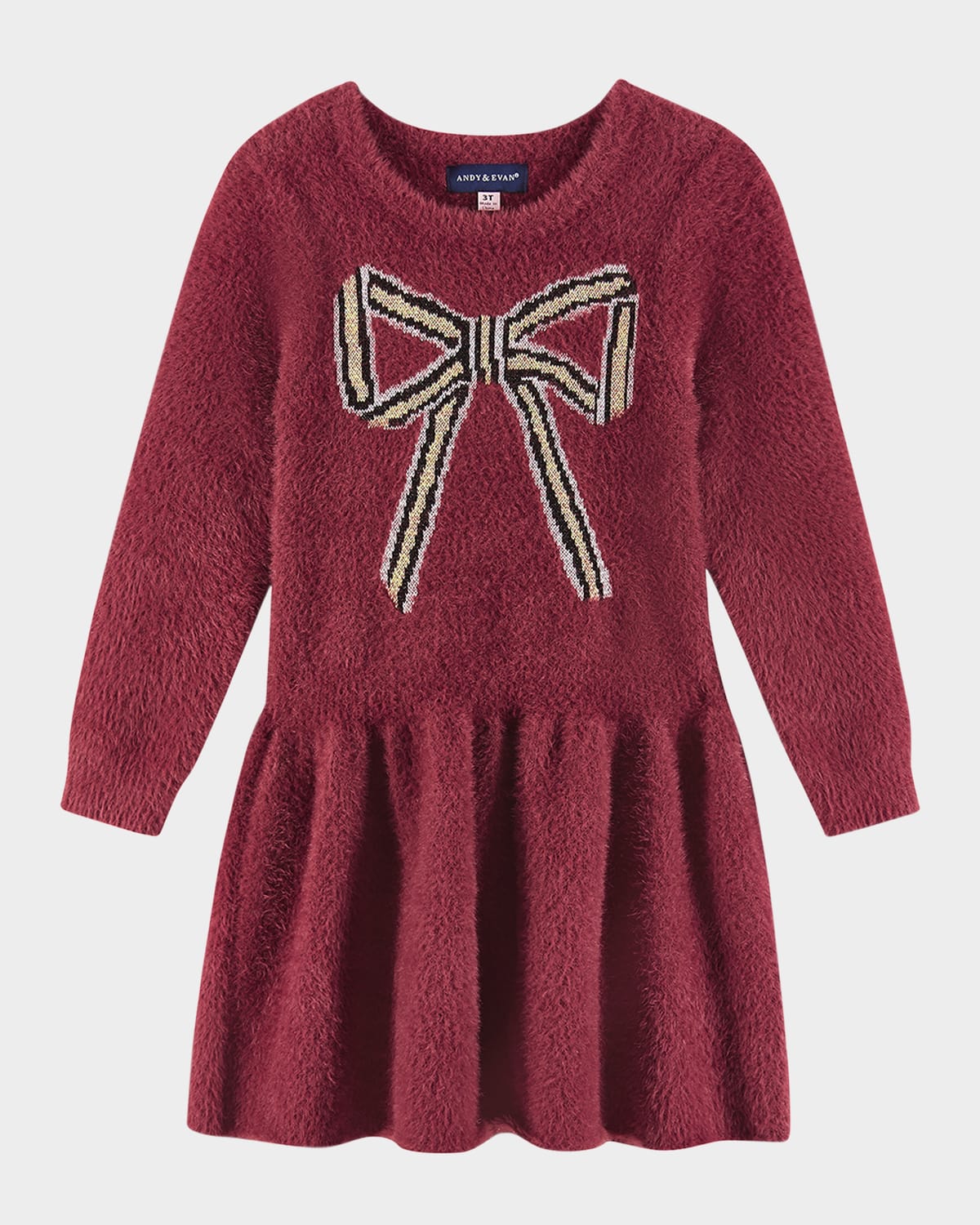 ANDY & EVAN GIRL'S SWEATER DRESS W/ BOW GRAPHIC
