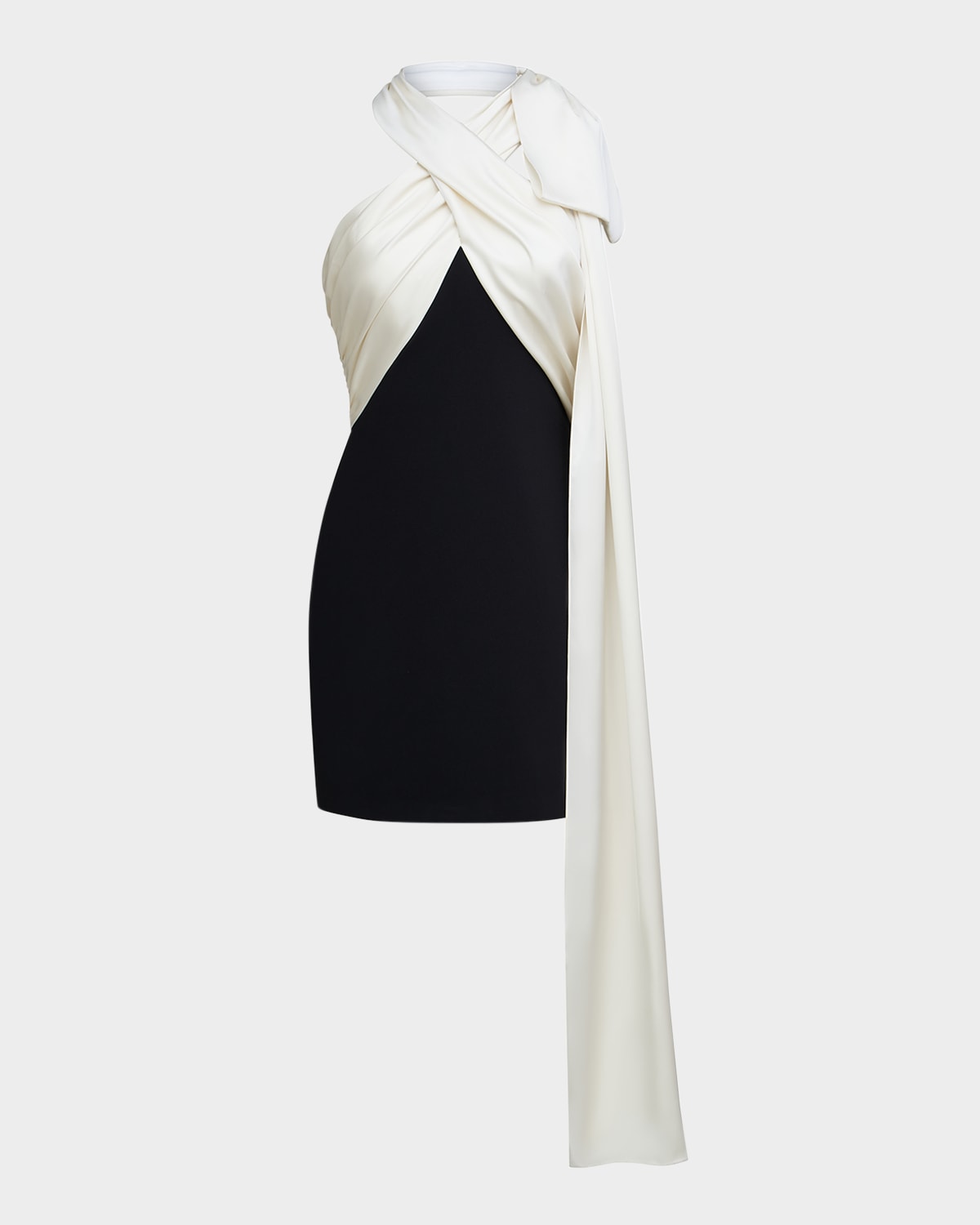 HALSTON RENAE DRAPED TWO-TONE HALTER MINI DRESS 