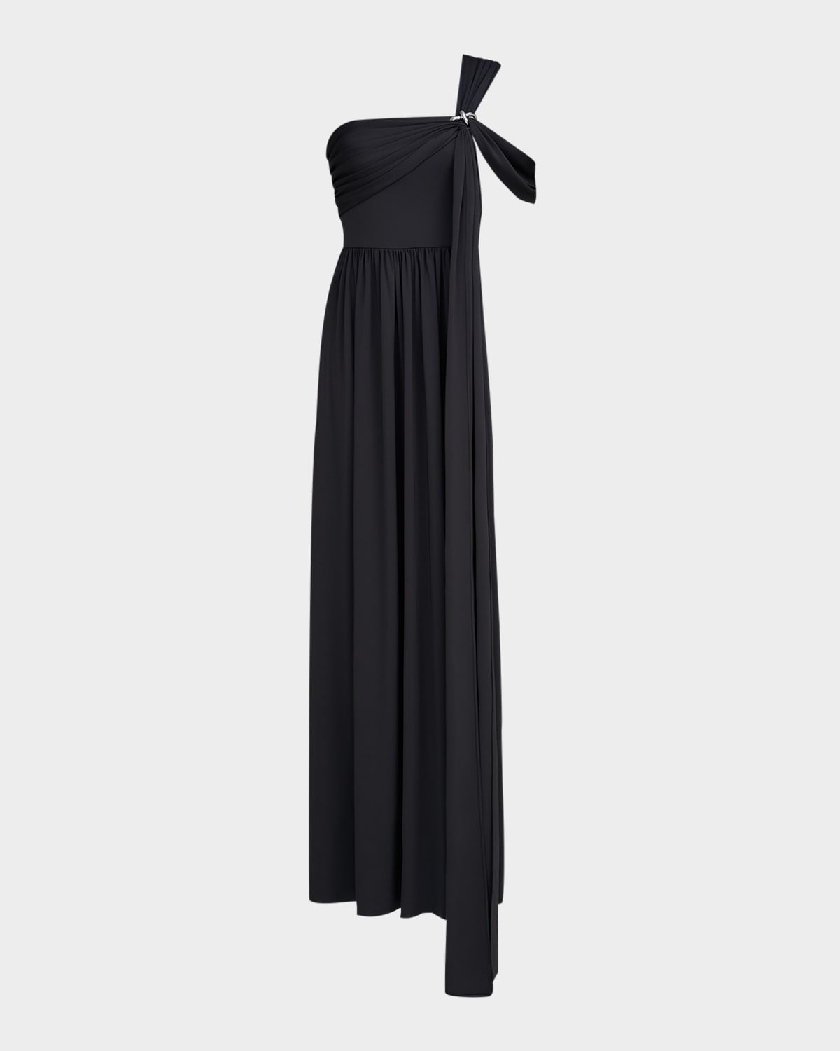 HALSTON ADENA ONE-SHOULDER DRAPED JERSEY MAXI DRESS 