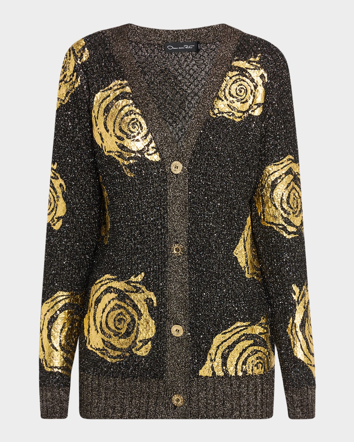 Oscar De La Renta Foil English Rose Cardigan