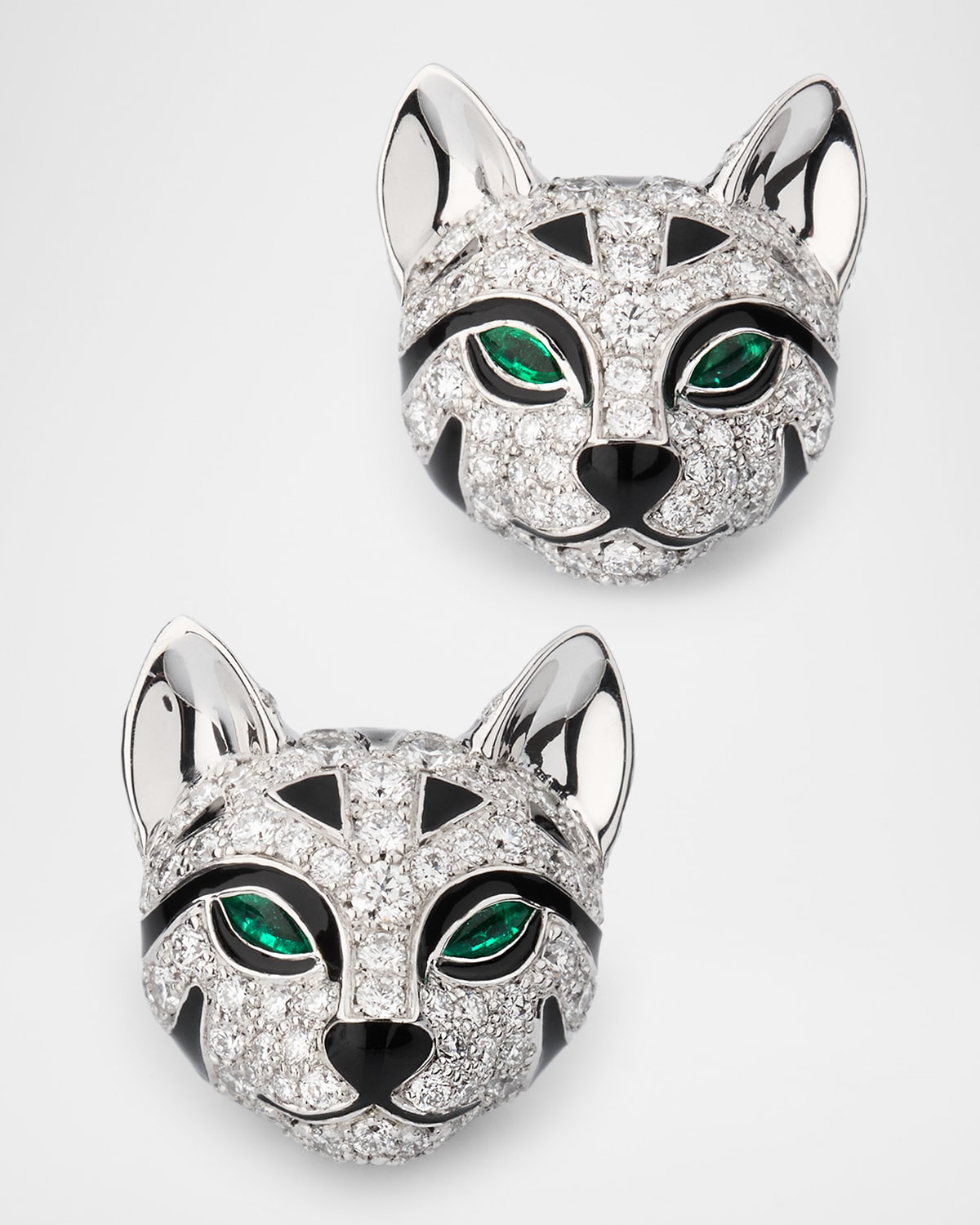 Boucheron 18K White Gold Fuzzy, the Leopard Stud Earrings with Diamonds and Emeralds
