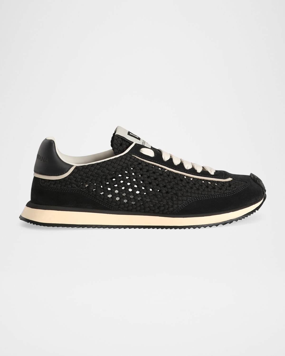 Dolce & Gabbana Dg Cushion Suede And Leather-trimmed Crocheted Sneakers In Nero/nero