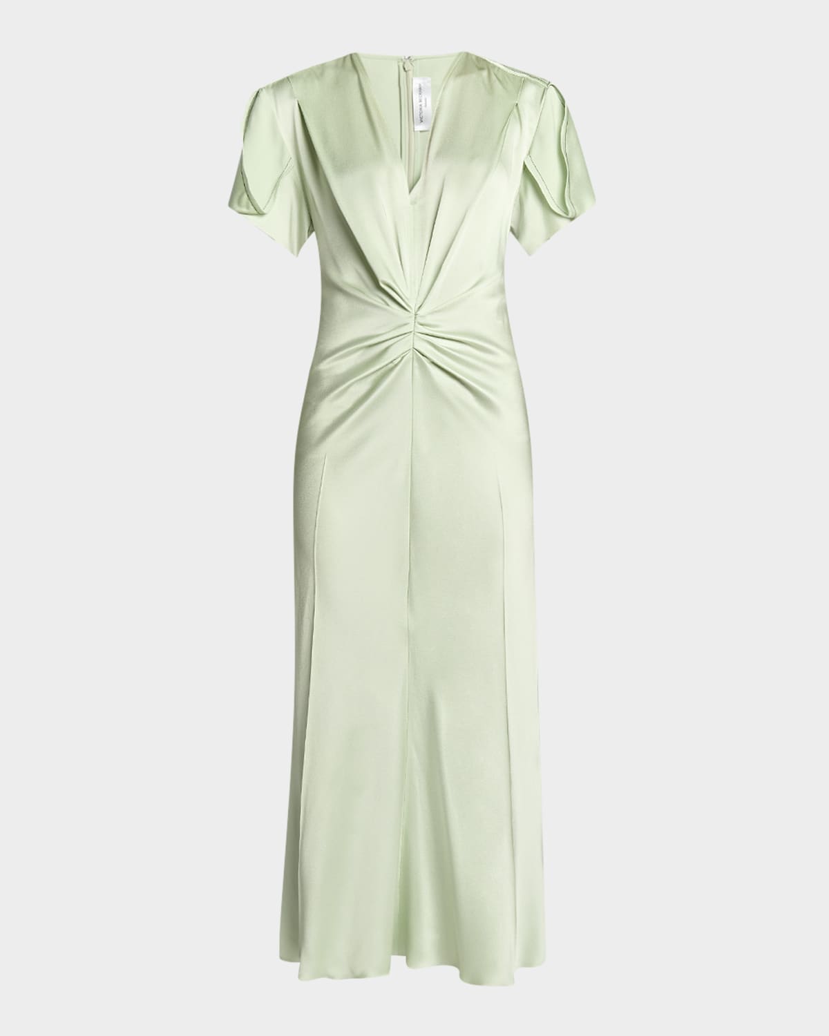 Shop Victoria Beckham Gathered V-neck Midi Dress In Jade