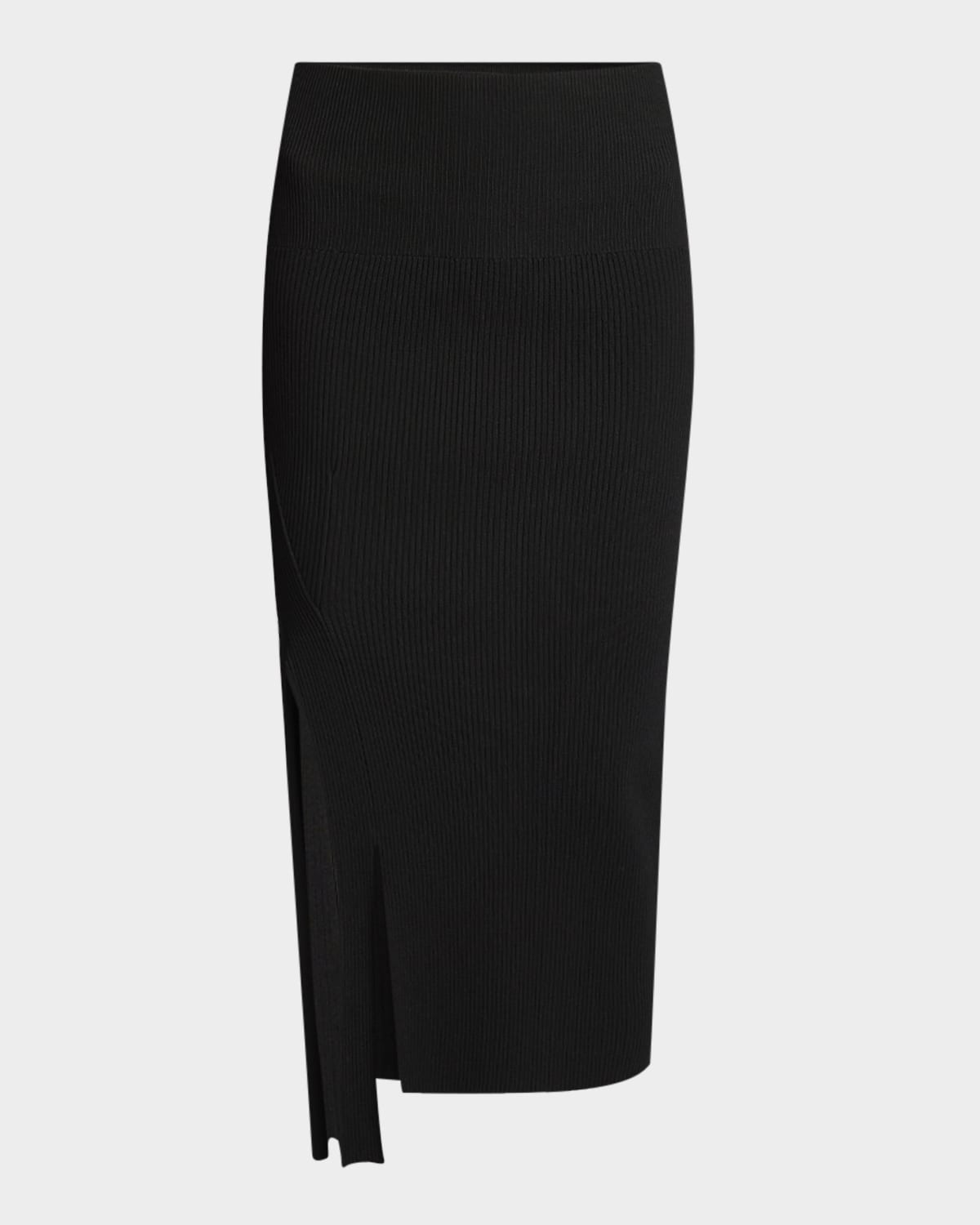 Shop Victoria Beckham Slits-hem Rib Midi Skirt In Black