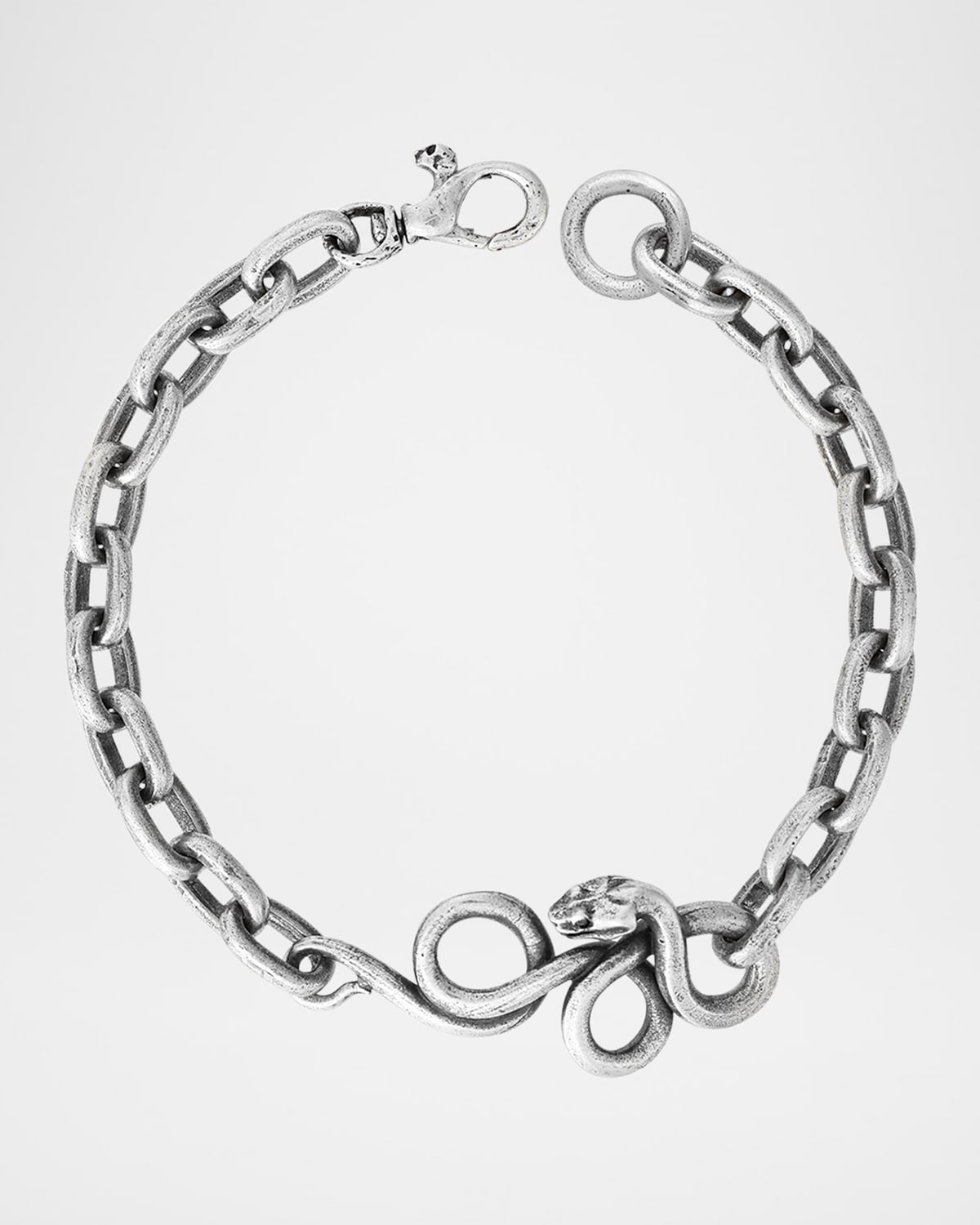 Men's Snakeskin Sterling Silver Link Bracelet with Black Diamond