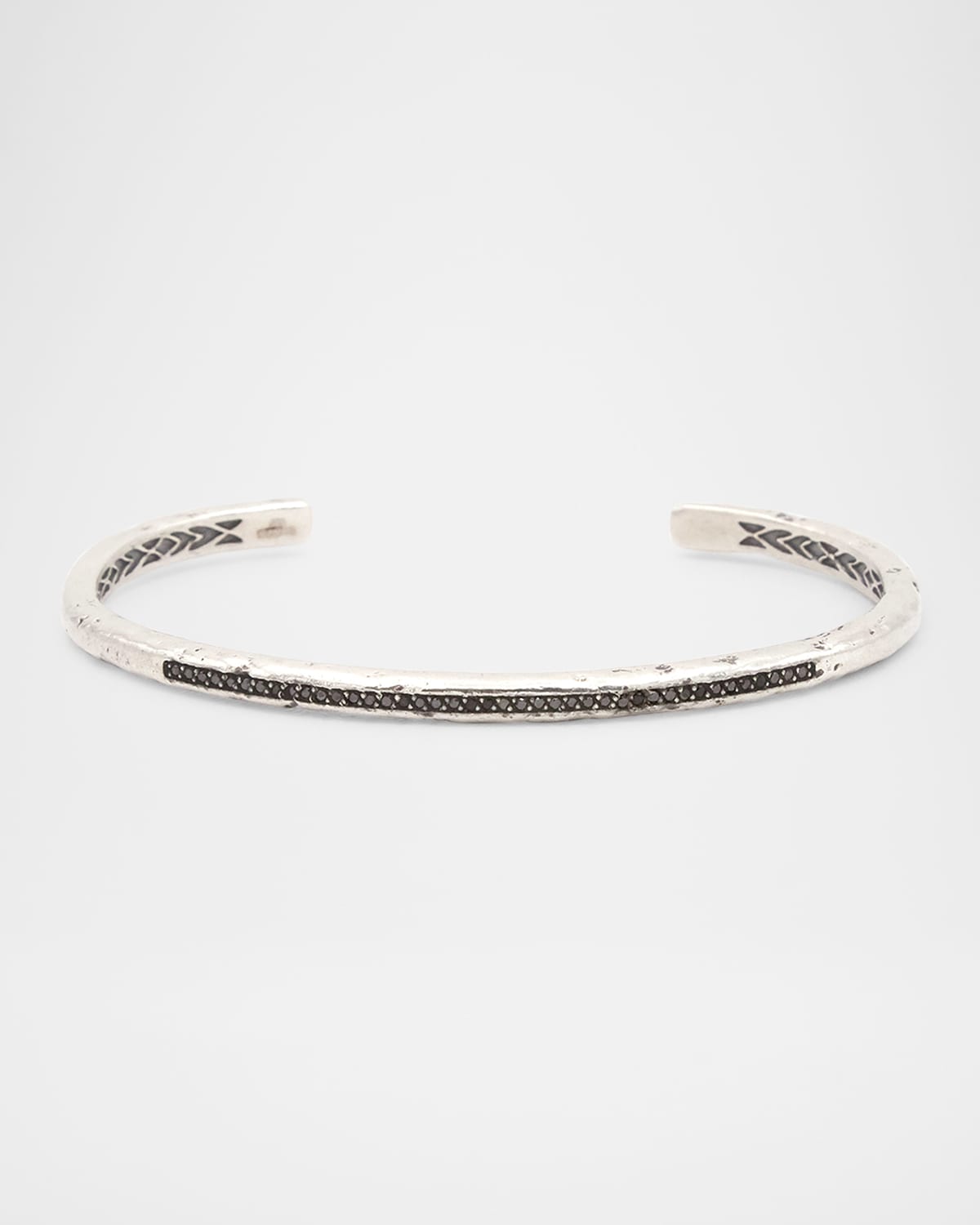 Men's Distressed Sterling Silver Cuff Bracelet with Black Diamonds