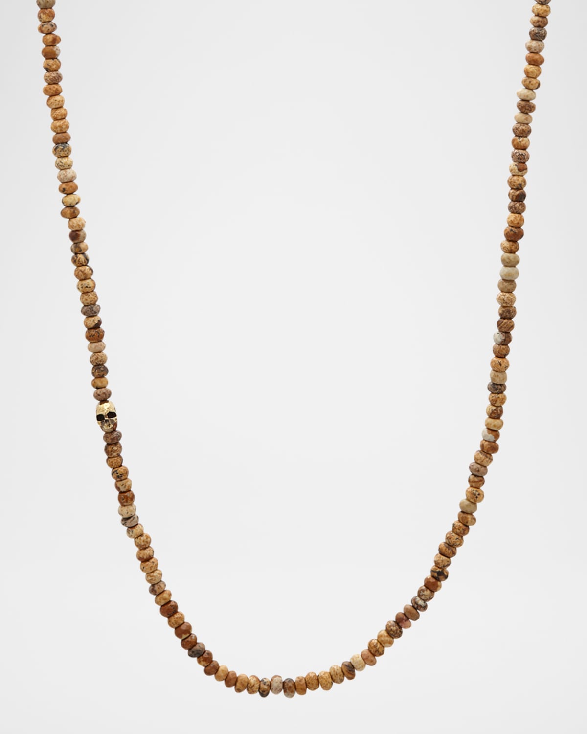 Men's Brass Skull Jasper Beaded Single-Strand Necklace, 24"L
