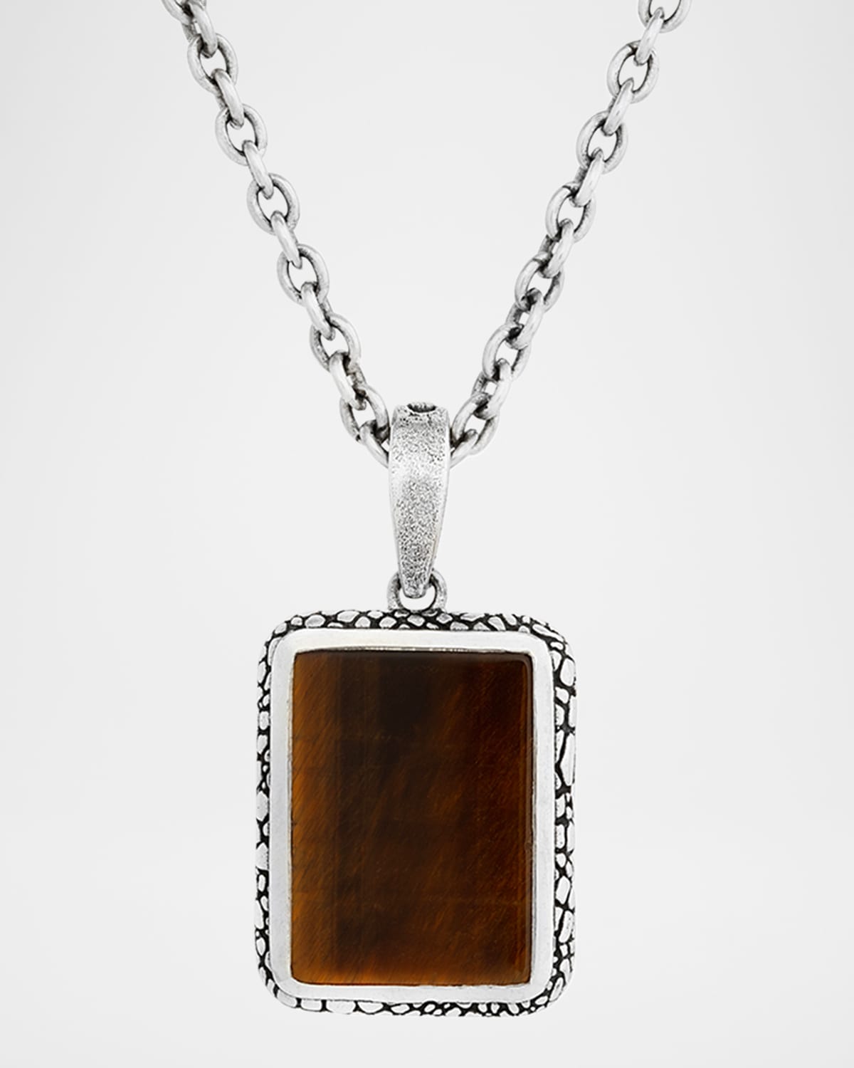 Men's Snakeskin Sterling Silver Tigers Eye Pendant Necklace, 24"L