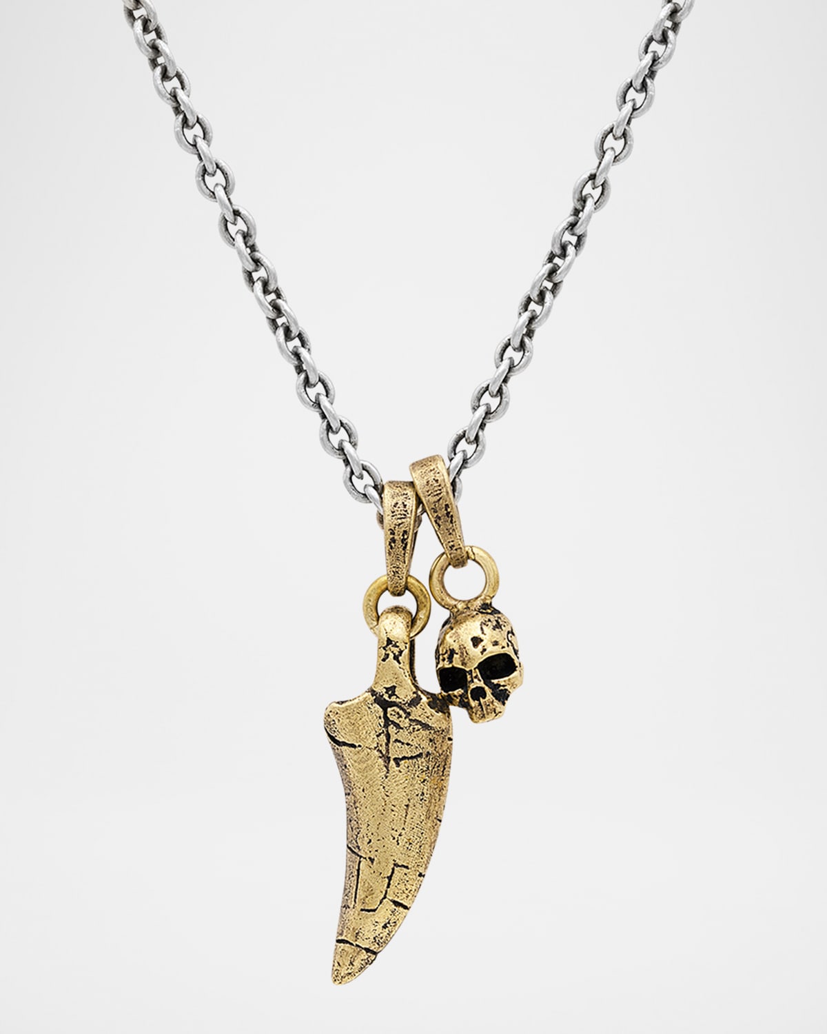 Men's T-Rex Tooth and Skull Pendant Necklace, 24"L