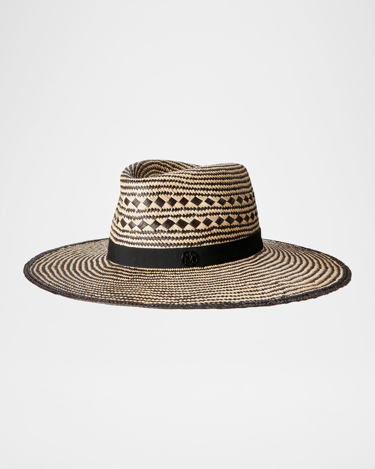 MAISON MICHEL CHARLES BICOLOR STRAW FEDORA HAT 