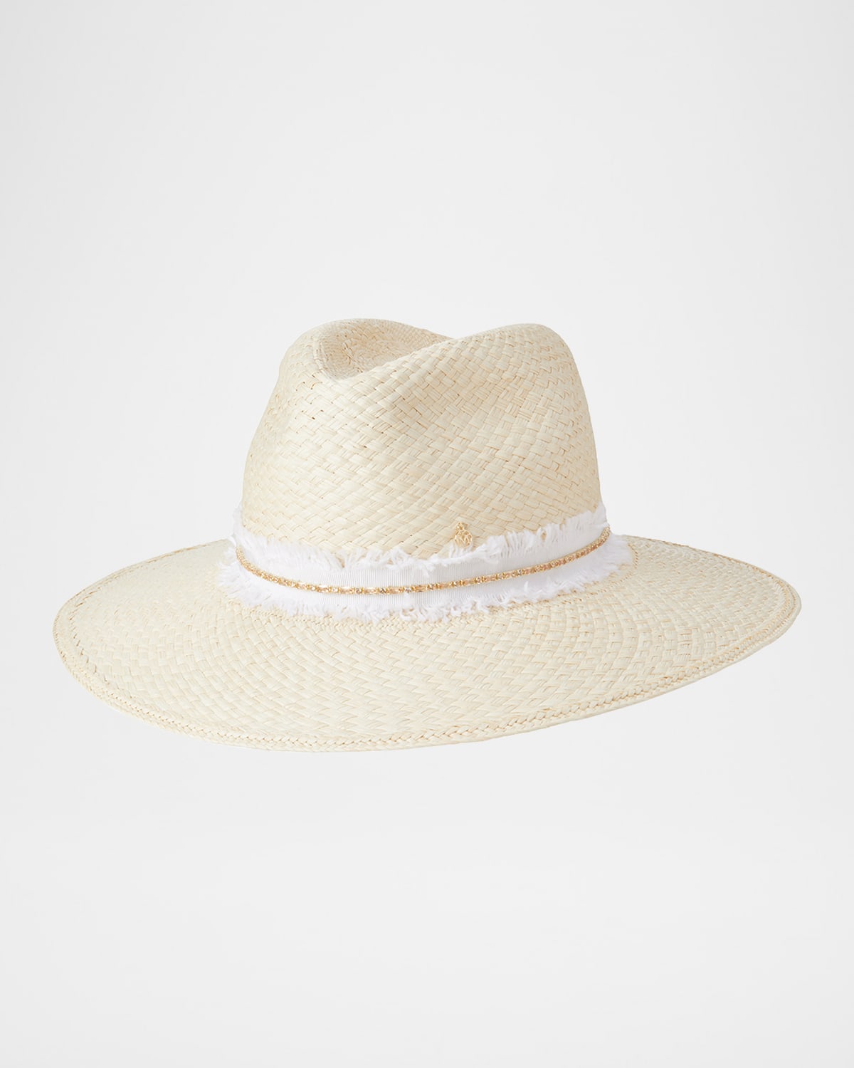 Maison Michel Henrietta Strass Denim Straw Fedora Hat In Neutral