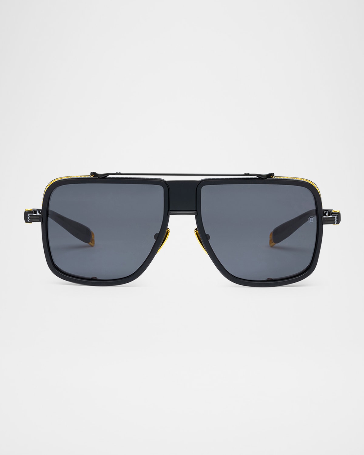 Balmain O. R. Aviator Acetate Sunglasses In Blk Gld