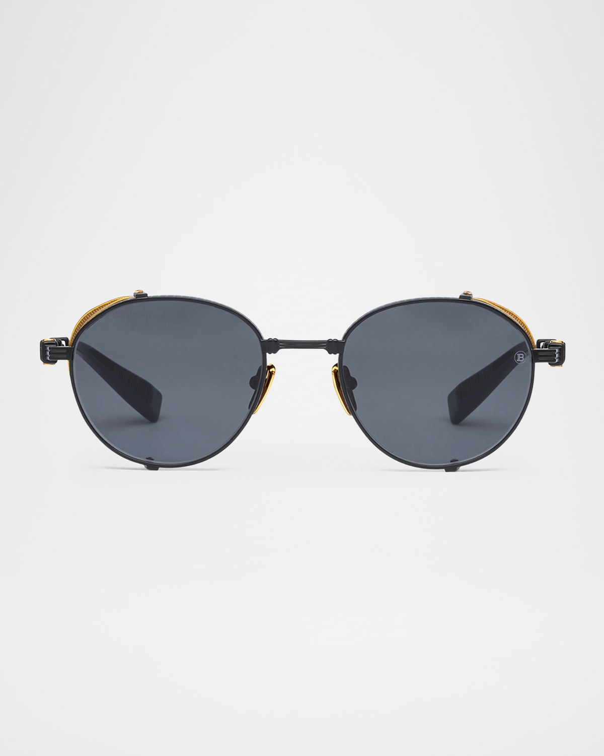 Balmain Brigade-i Round Titanium Sunglasses In Blk Gld