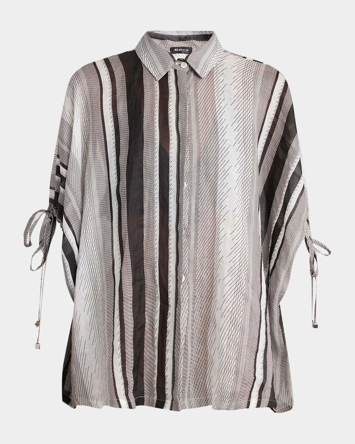 Shop Kiton Short-sleeve Striped Button-down Shirt In Wht Mult