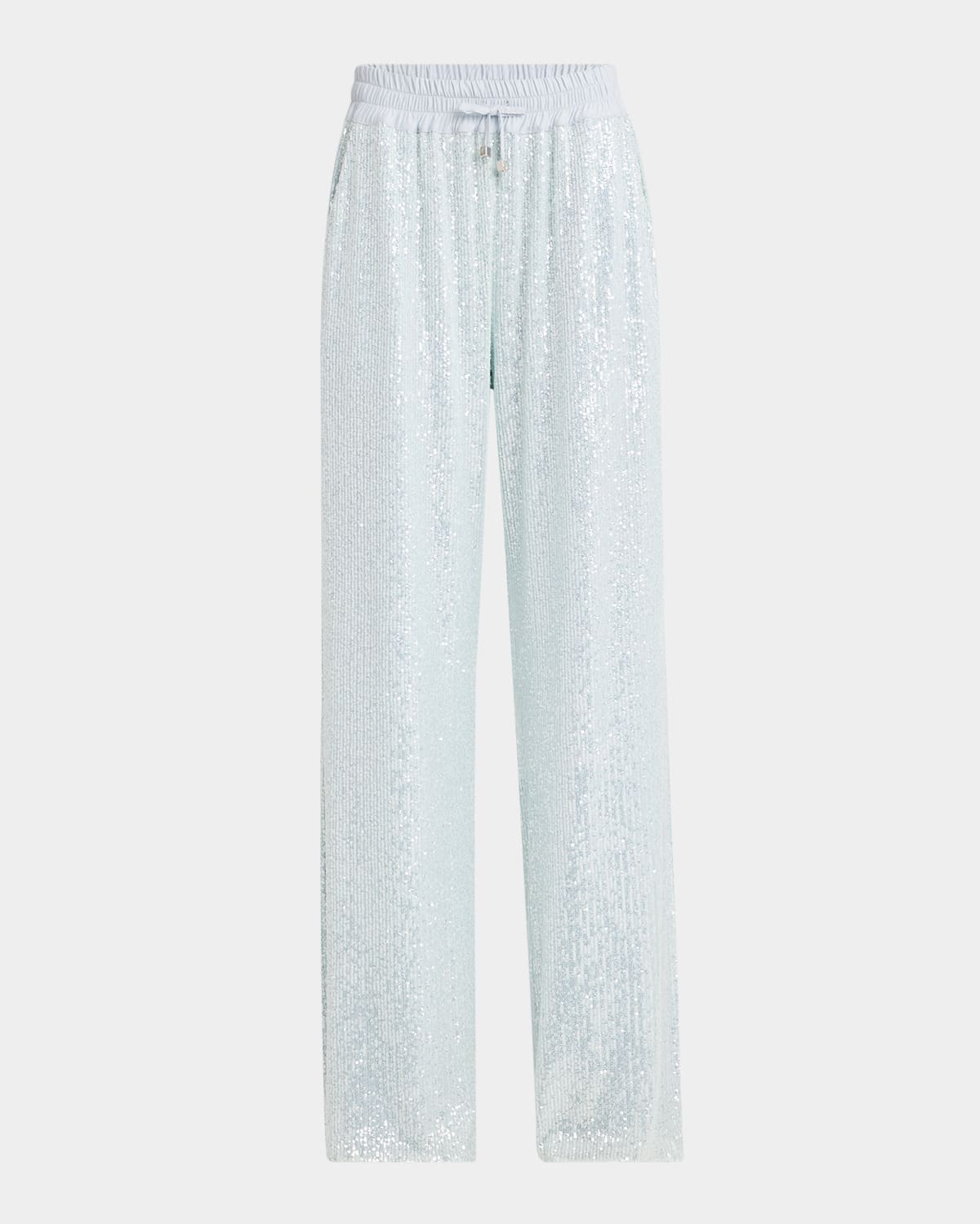 Shop Kiton Sequined Straight-leg Drawstring Pants In Lt Blu