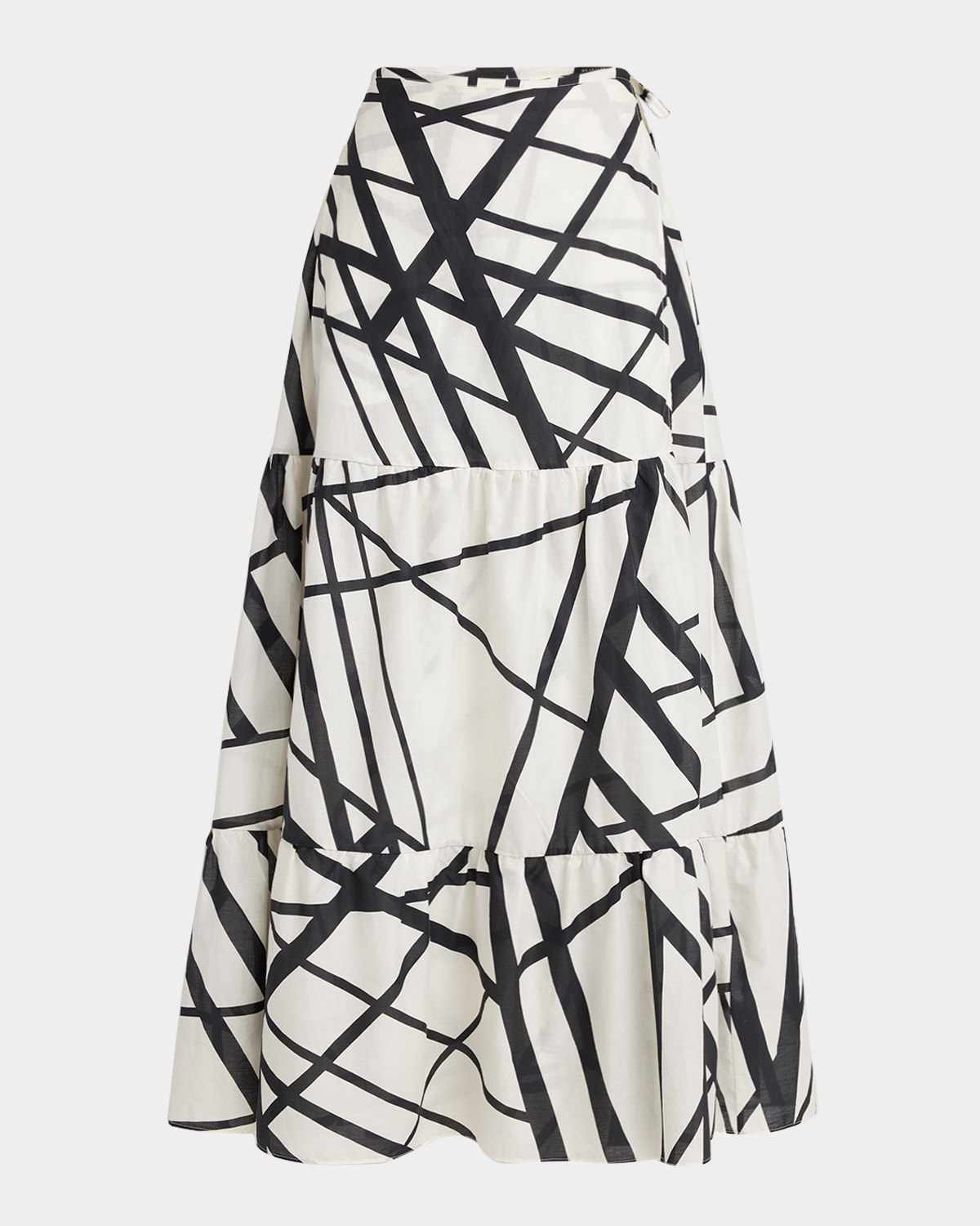 Abstract-Print Tiered Maxi Wrap Skirt