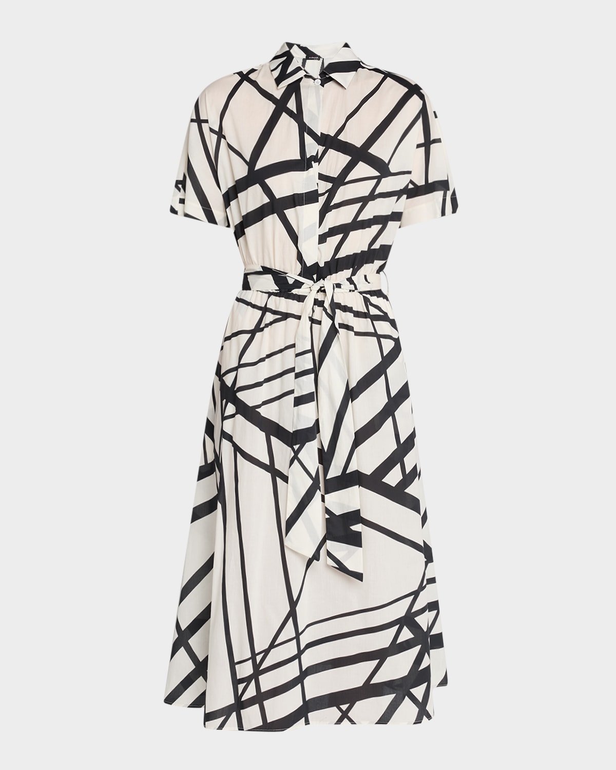 Abstract-Print Short-Sleeve Belted Midi Shirtdress