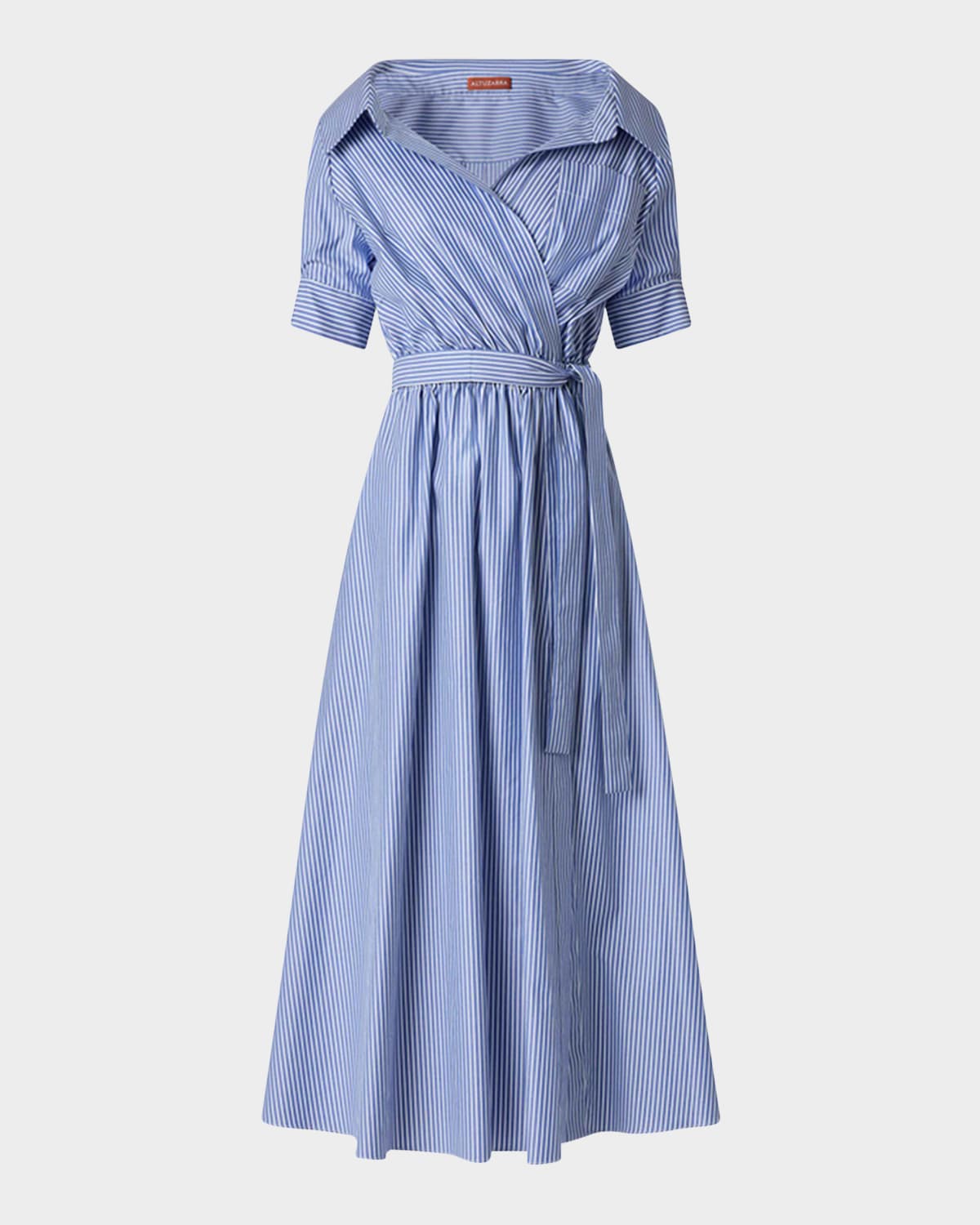 Altuzarra Lydia Stripe Poplin Midi Wrap Dress In Tidal Blue Stripe