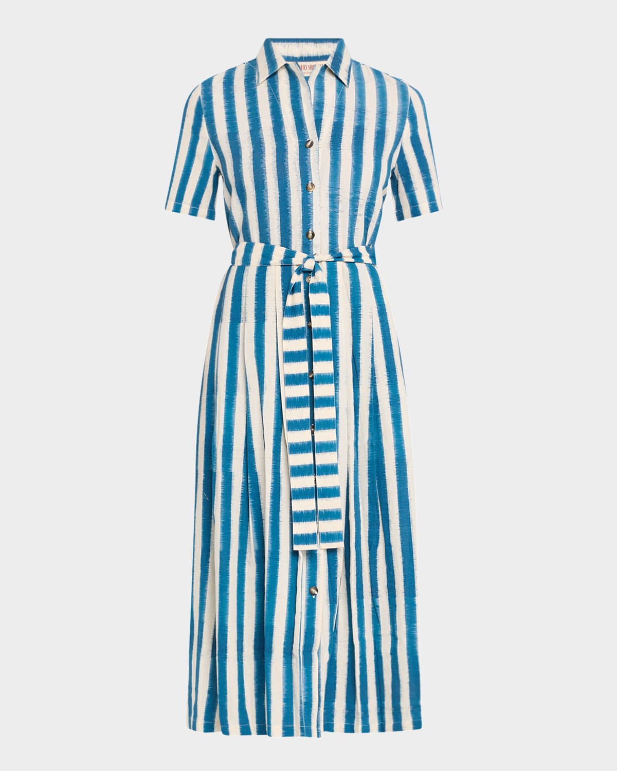Claudia Striped Short-Sleeve Belted Midi Shirtdress