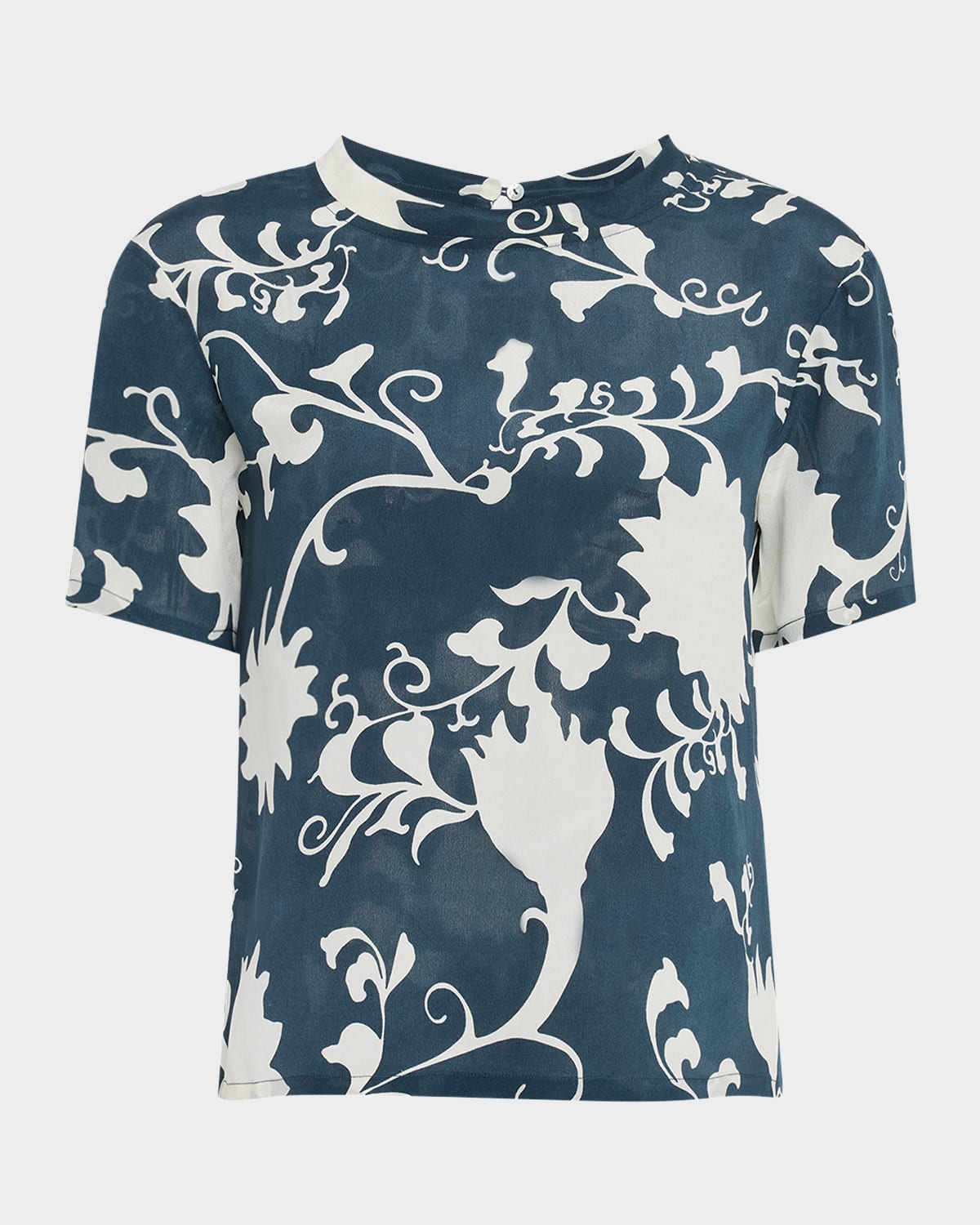 Gabrielle Floral-Print Silk Short-Sleeve Blouse