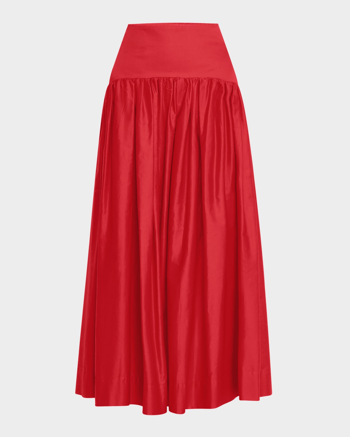 Drop-Waist Gathered Cotton Poplin Midi Skirt