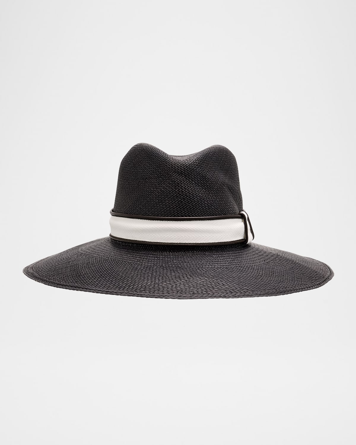 Brunello Cucinelli Straw Fedora With Wide Brim And Structured Crown In C101 Black