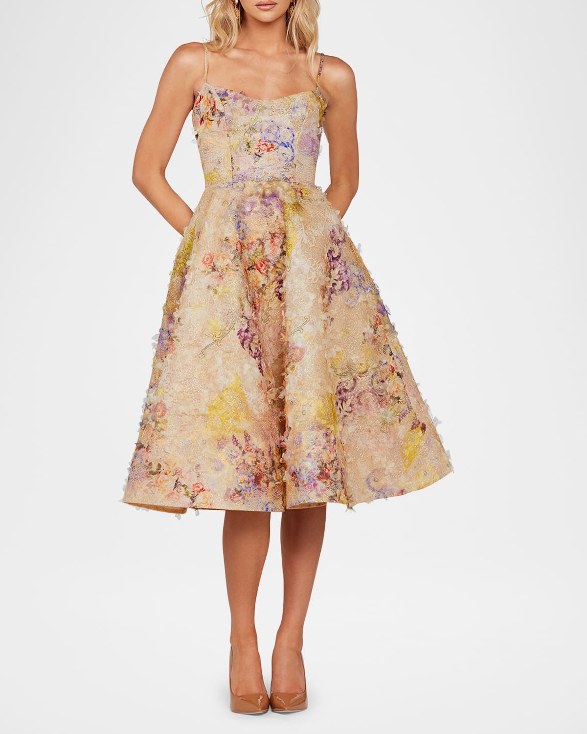 Stephanie Embroidered Applique Midi Dress