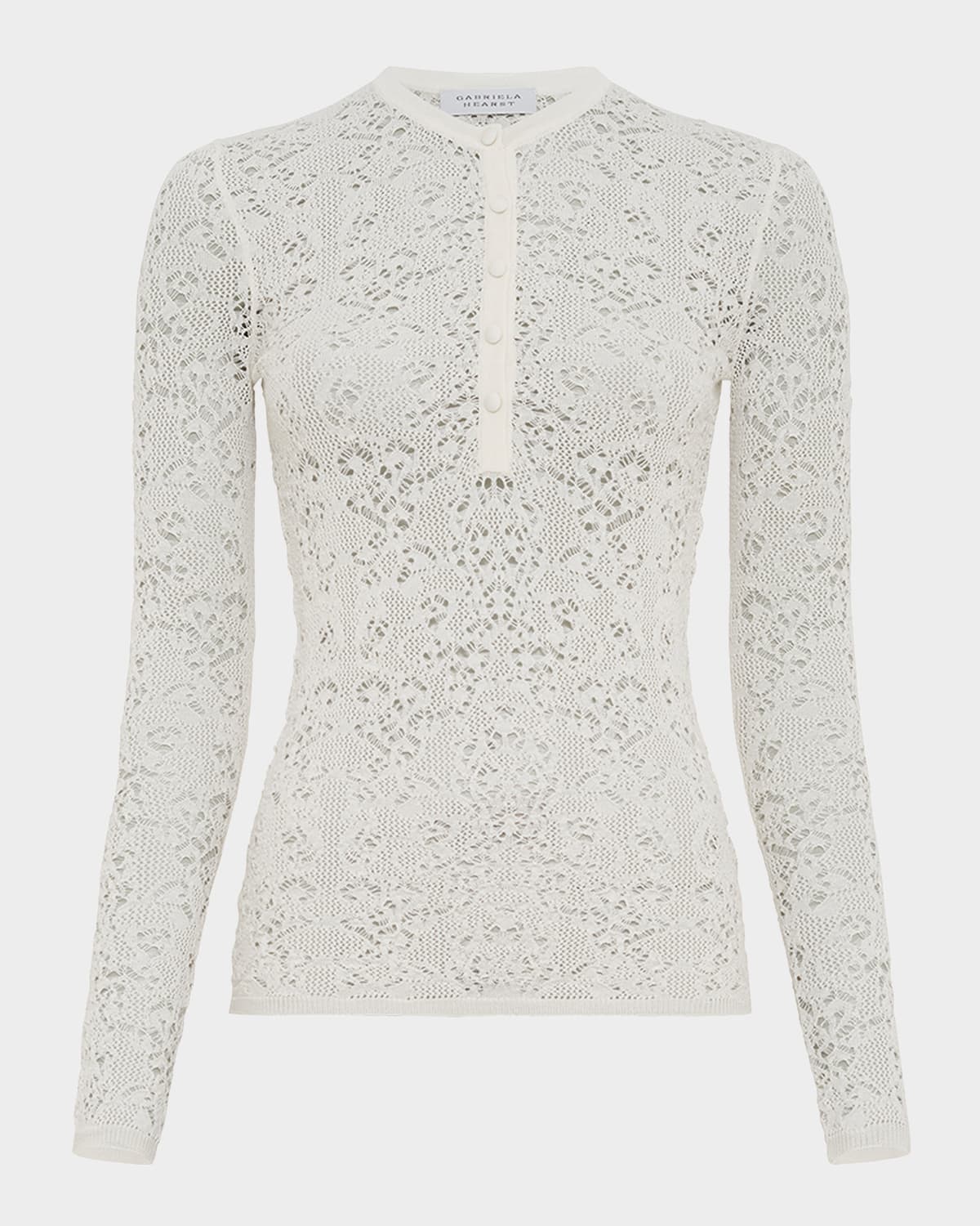 Gabriela Hearst Ithaca Lace Knit Henley Sweater In Ivory