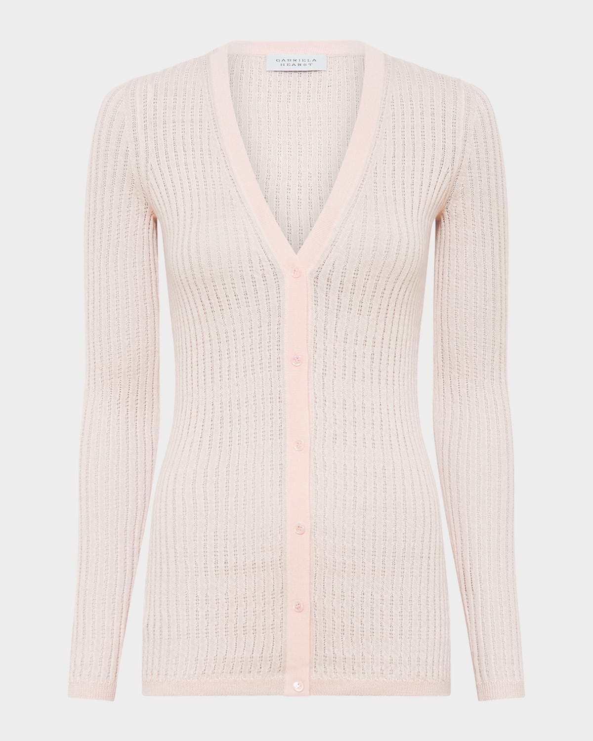 Gabriela Hearst Emma V-neck Cashmere-silk Pointelle Knit Cardigan In Pale Blush