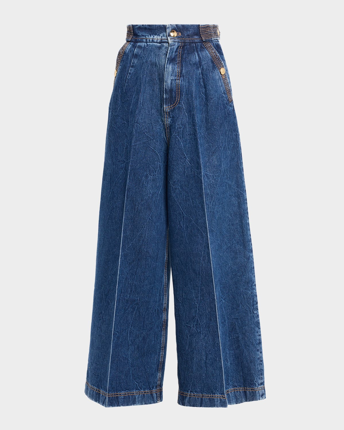 Dice Kayek High-Rise Button-Tab Wide-Leg Denim Pants