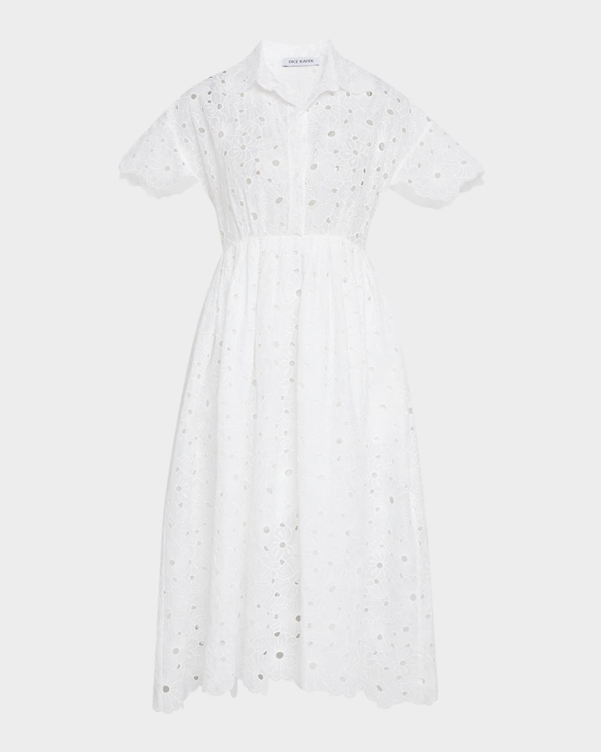 DICE KAYEK DAISY EYELET SHORT-SLEEVE MIDI SHIRTDRESS WITH CAMISOLE 