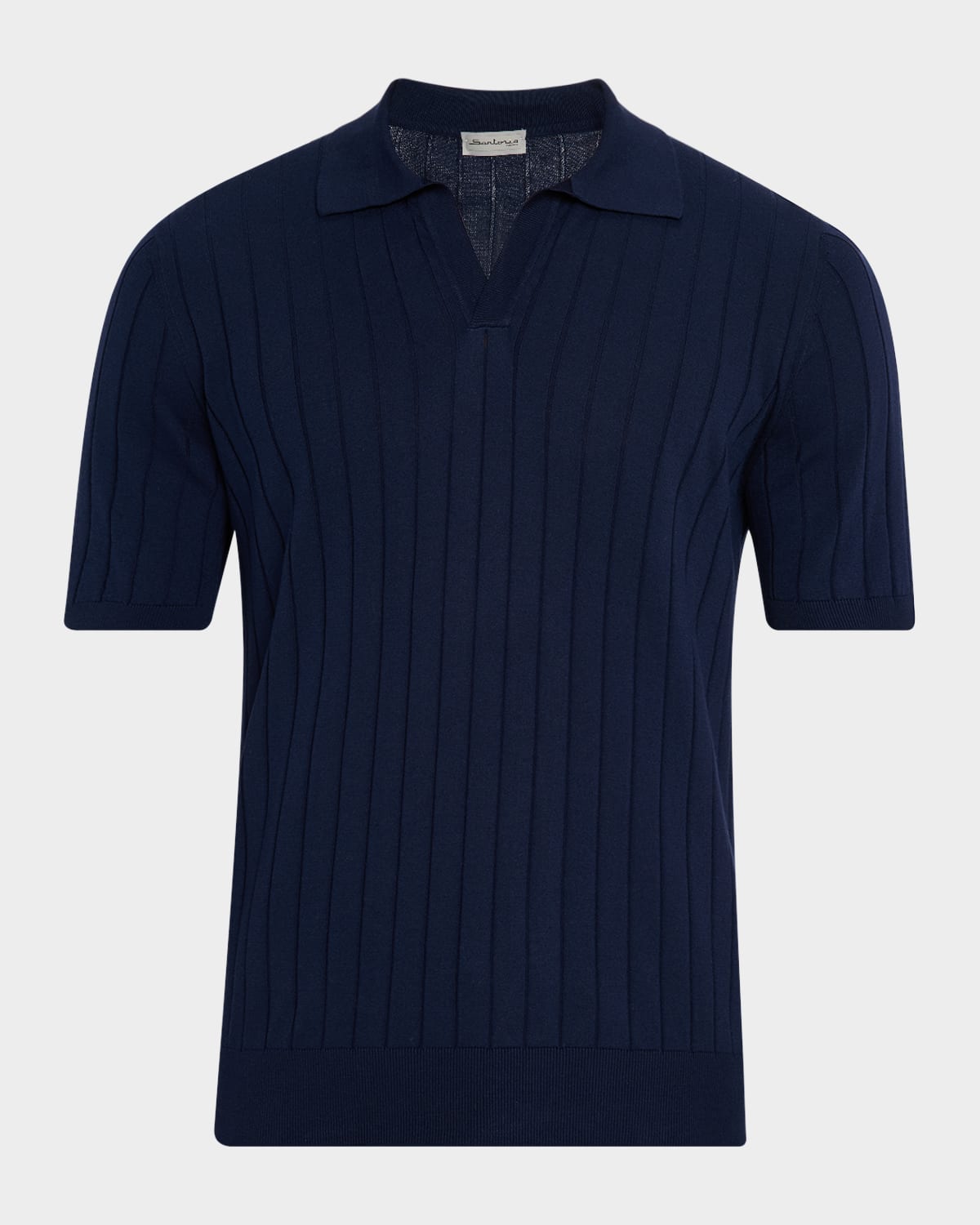 Sartorio Men's Cotton Rib Johnny-Collar Polo Sweater