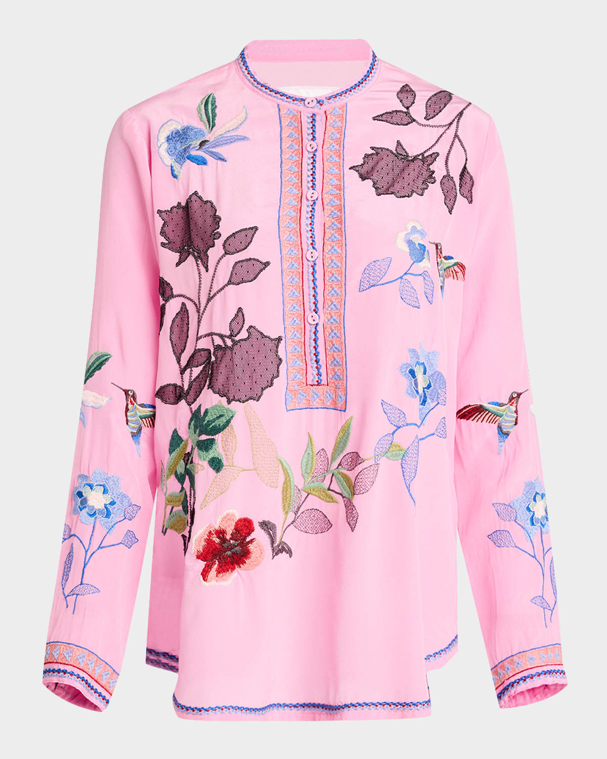 Nya Embroidered Silk Crepe De Chine Shirt