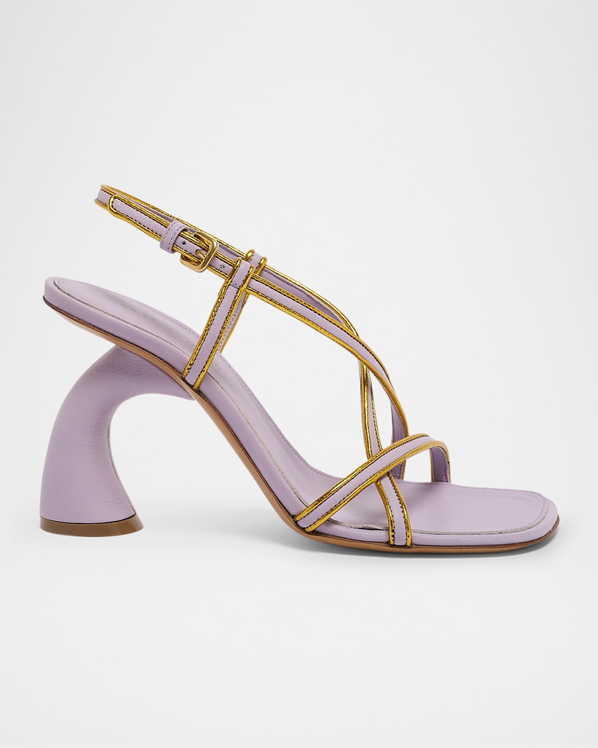 Shop Dries Van Noten Strappy Curved-heel Leather Sandals In Lilac