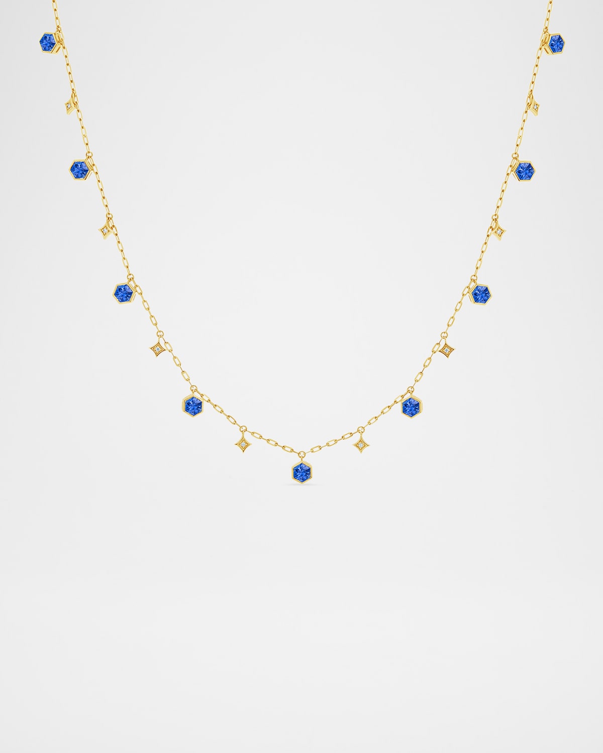 Nebula Star Charm Necklace in 18K Yellow Gold with Diamonds and Sapphires