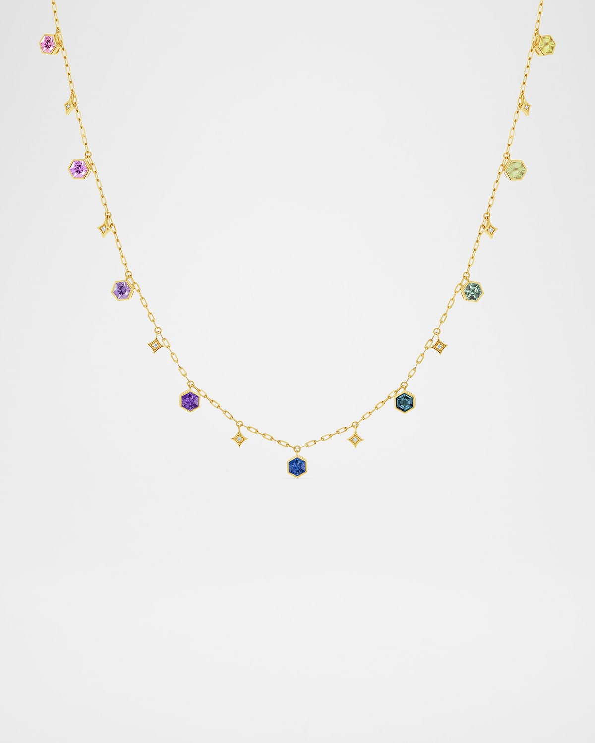 Nebula Star Charm Necklace in 18K Yellow Gold with Diamonds and Sapphires