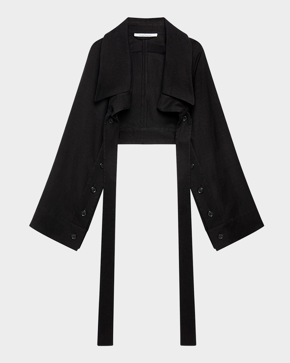 Shop Another Tomorrow Button-sleeve Tie Bolero Jacket In Black