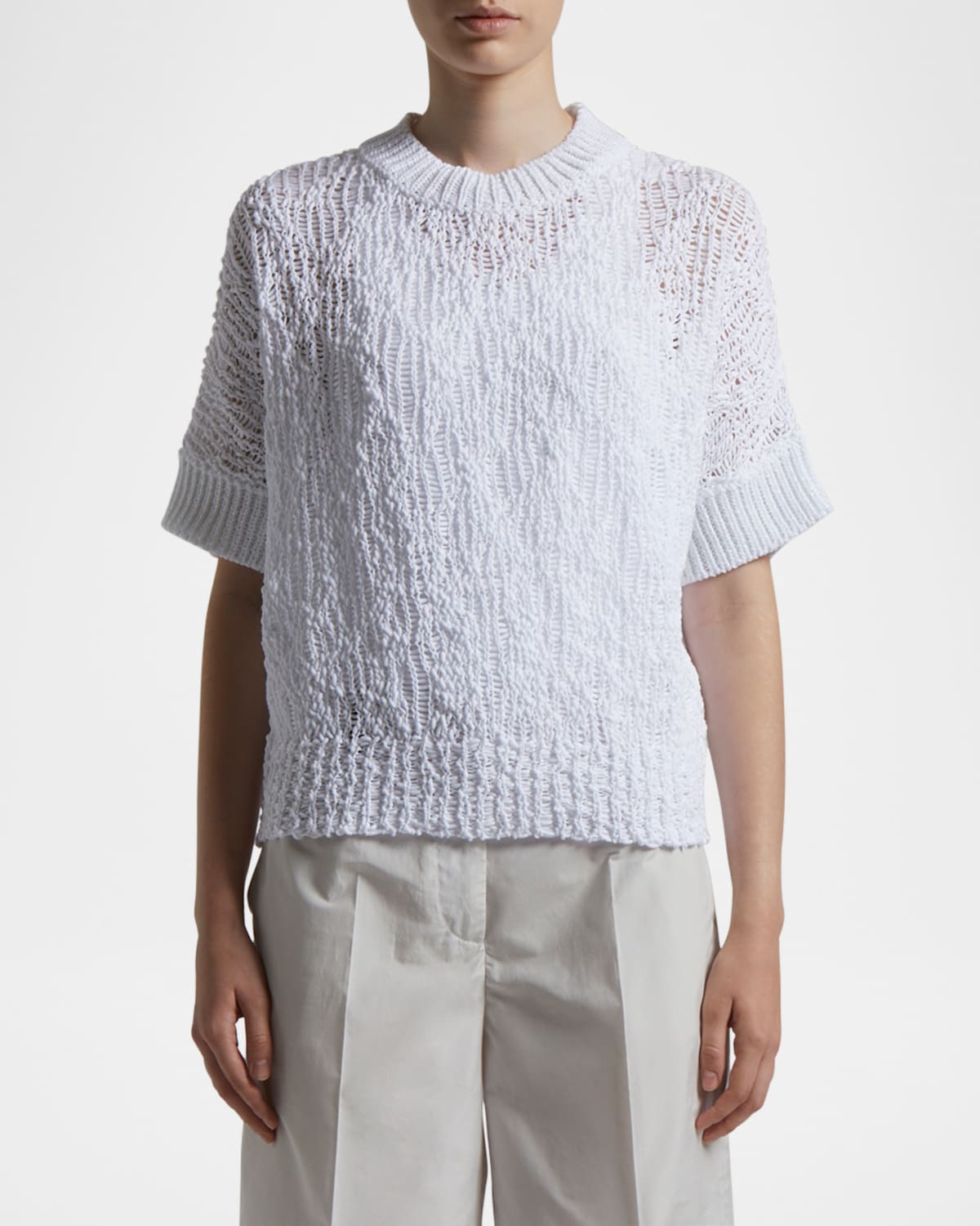 Shop Peserico Crewneck Textural Knit Sweater In Pure White
