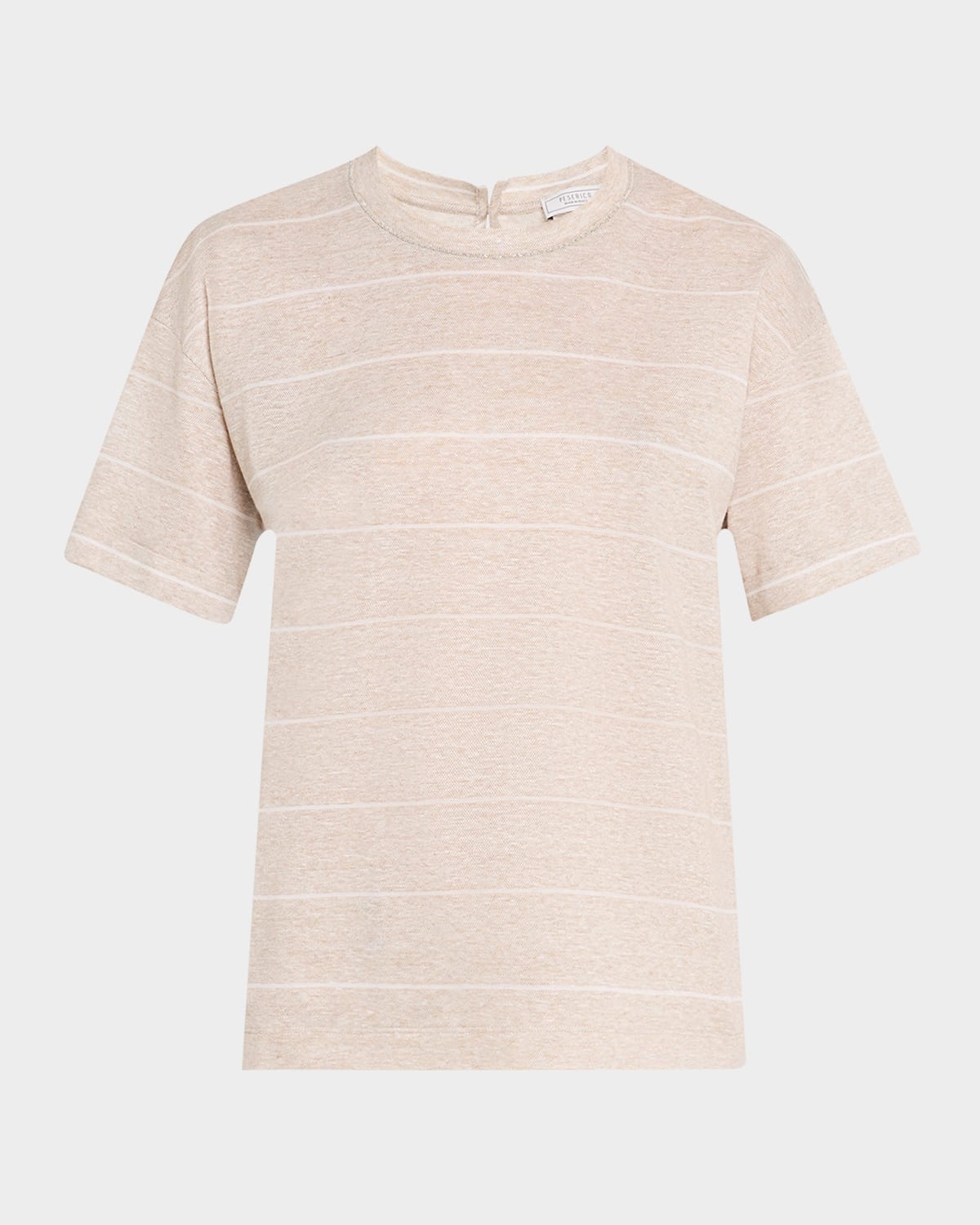 Shop Peserico Striped Crewneck Cotton-linen Shirt In Alabaster