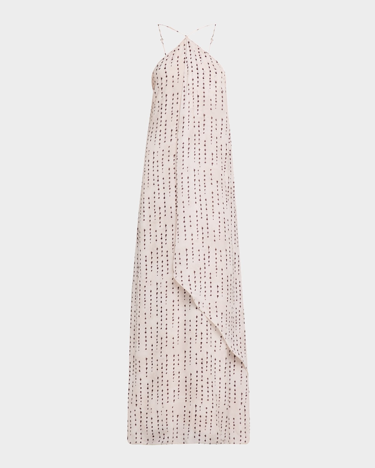 Draped Dot-Print Halter Maxi Dress