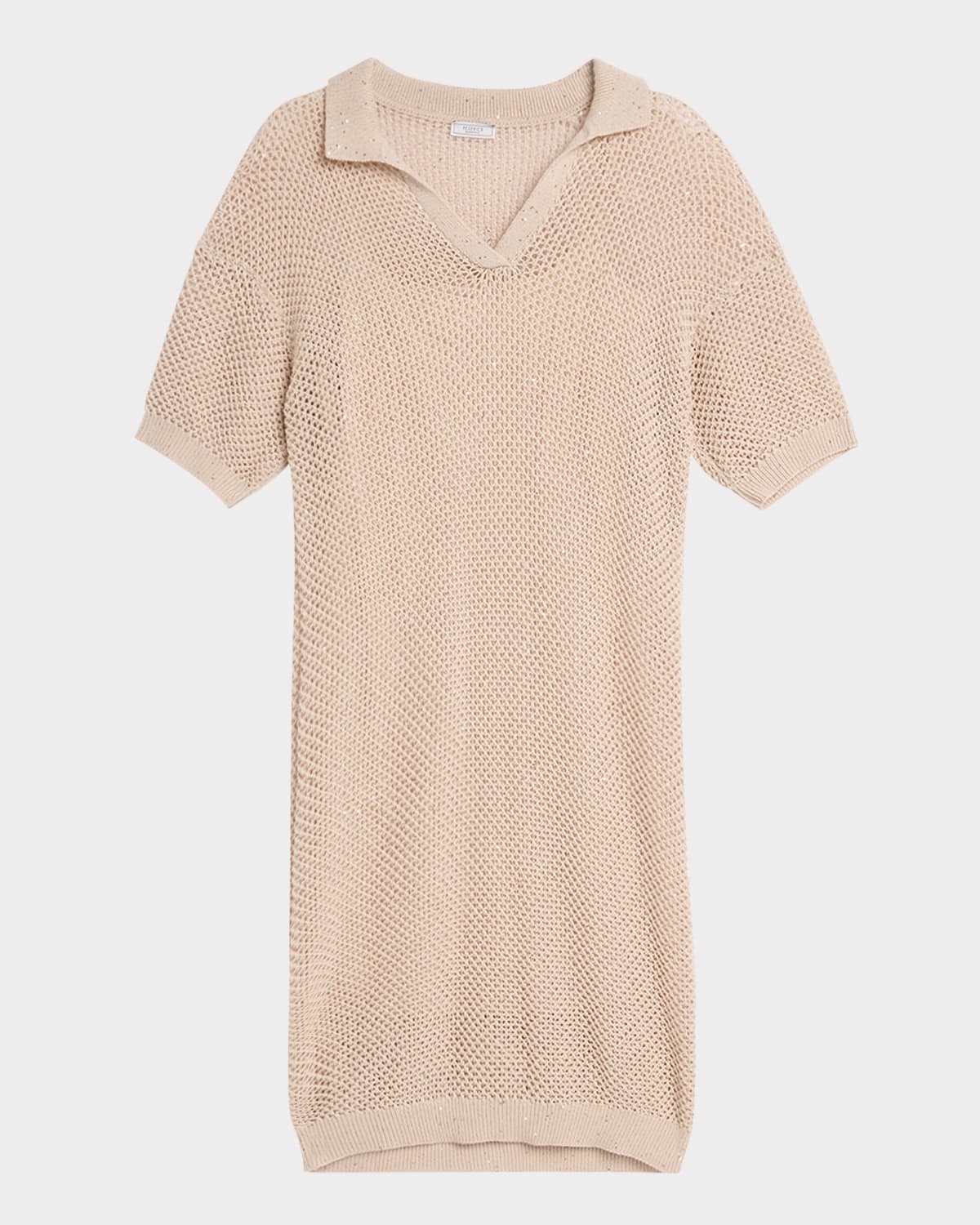 Peserico Open-knit Sequin Midi Sweater Dress In Amber Beige