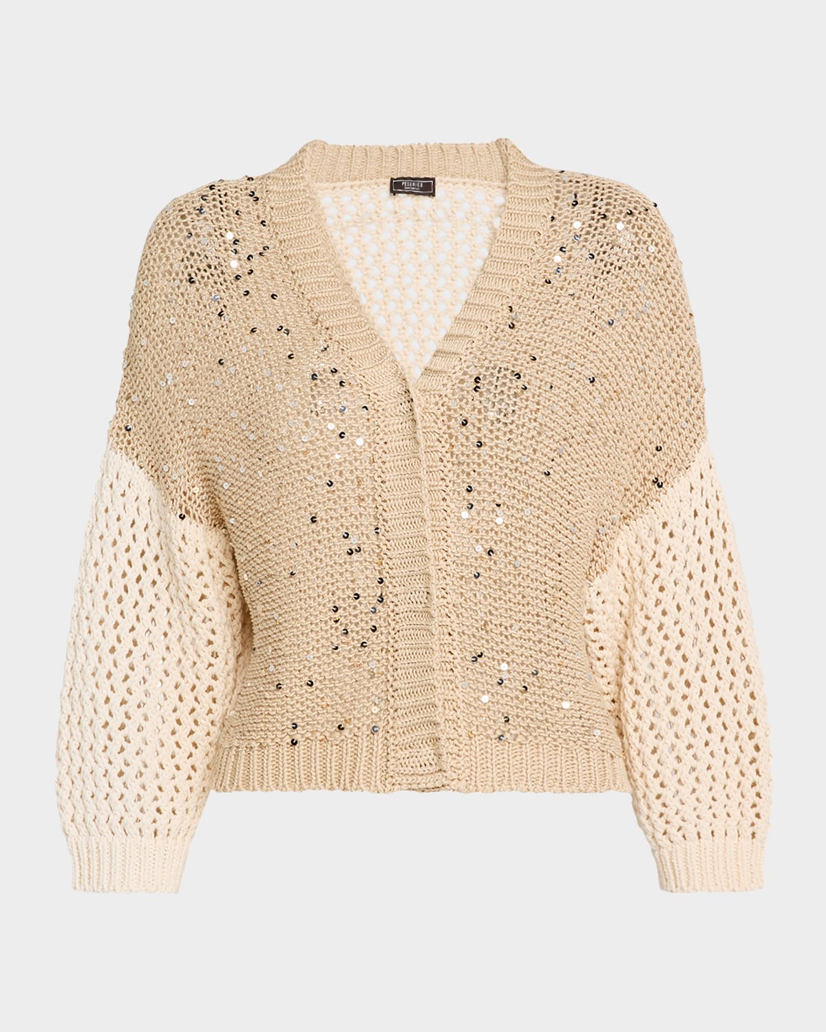 PESERICO COLORBLOCK OPEN-KNIT SEQUIN CARDIGAN 