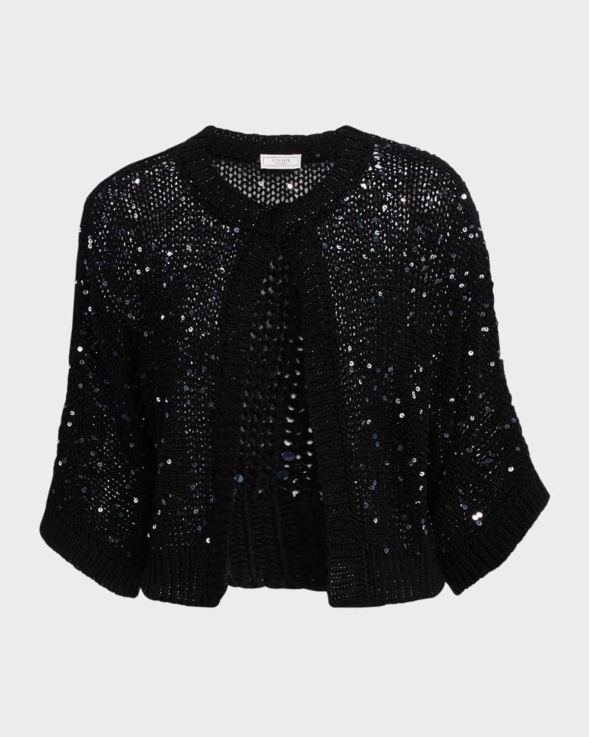 Shop Peserico Sequin Cotton Knit Cardigan In Black