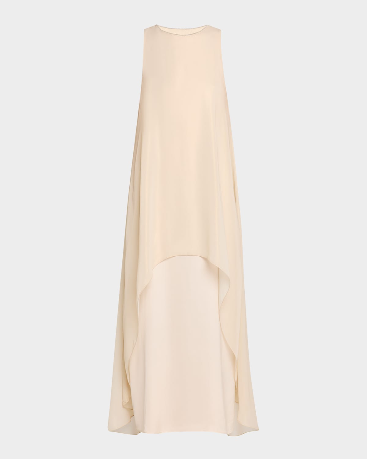 Shop Peserico Sleeveless Chain-trim Layered Maxi Dress In Almond White