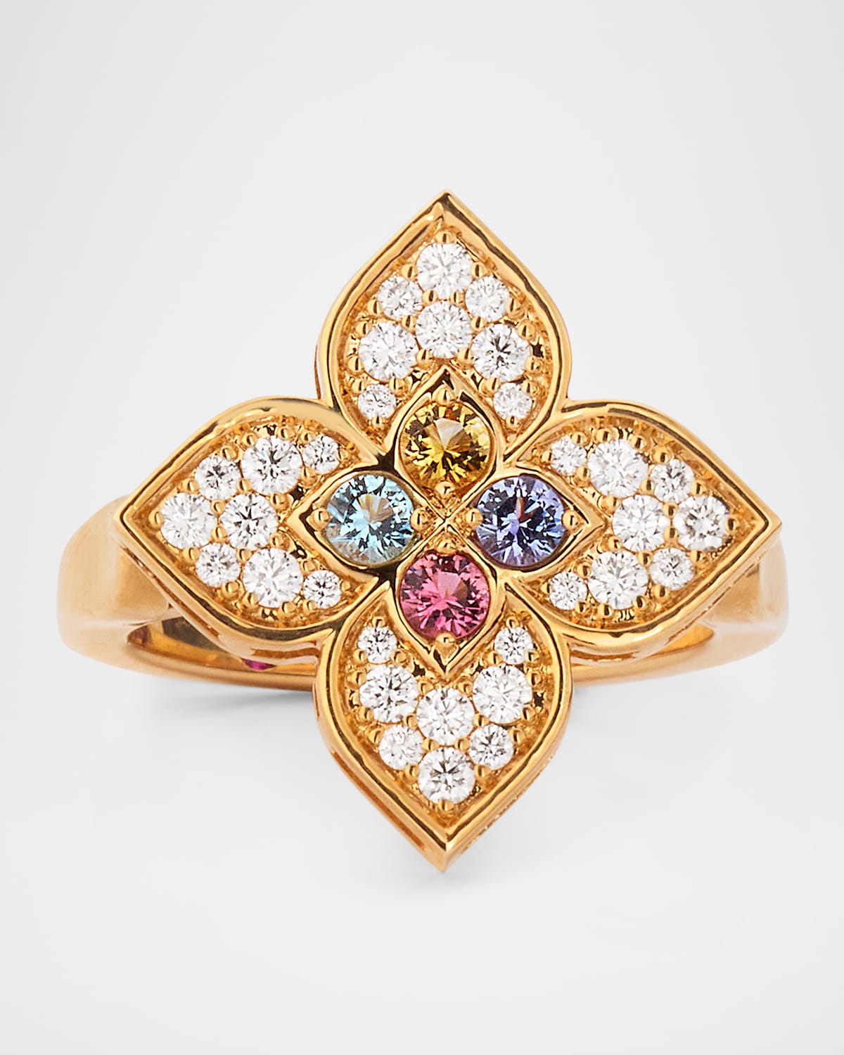 18K Rose Gold Venetian Princess Ring with Diamonds, Ruby, Tanzanite, Blue Topaz and Citrine, Size 6