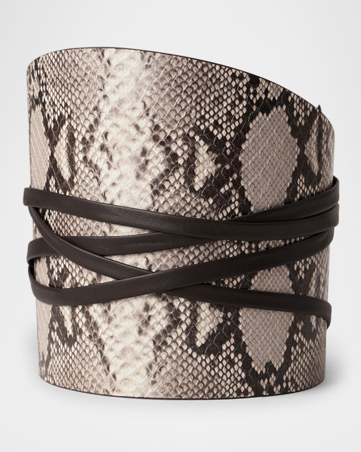 Dehanche Undone Embossed Corset In Ivory Brown Snakeskin