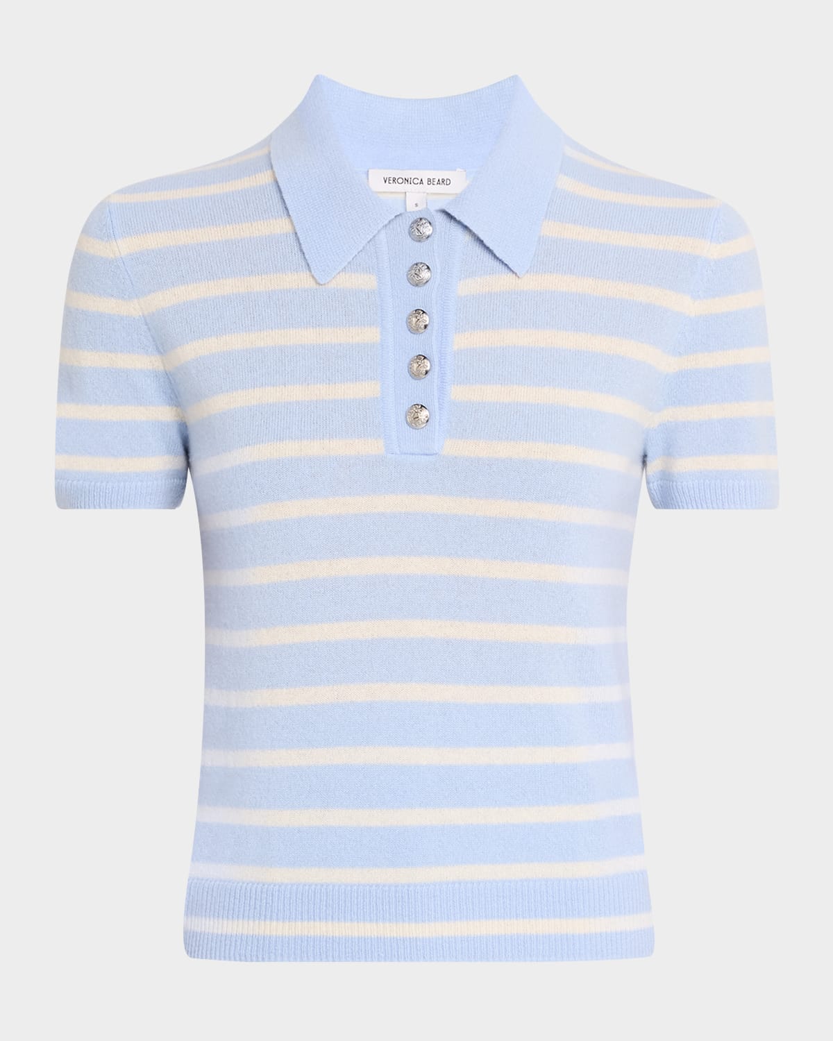 Veronica Beard Brandt Stripe Cashmere Polo Sweater In Bluebellivory
